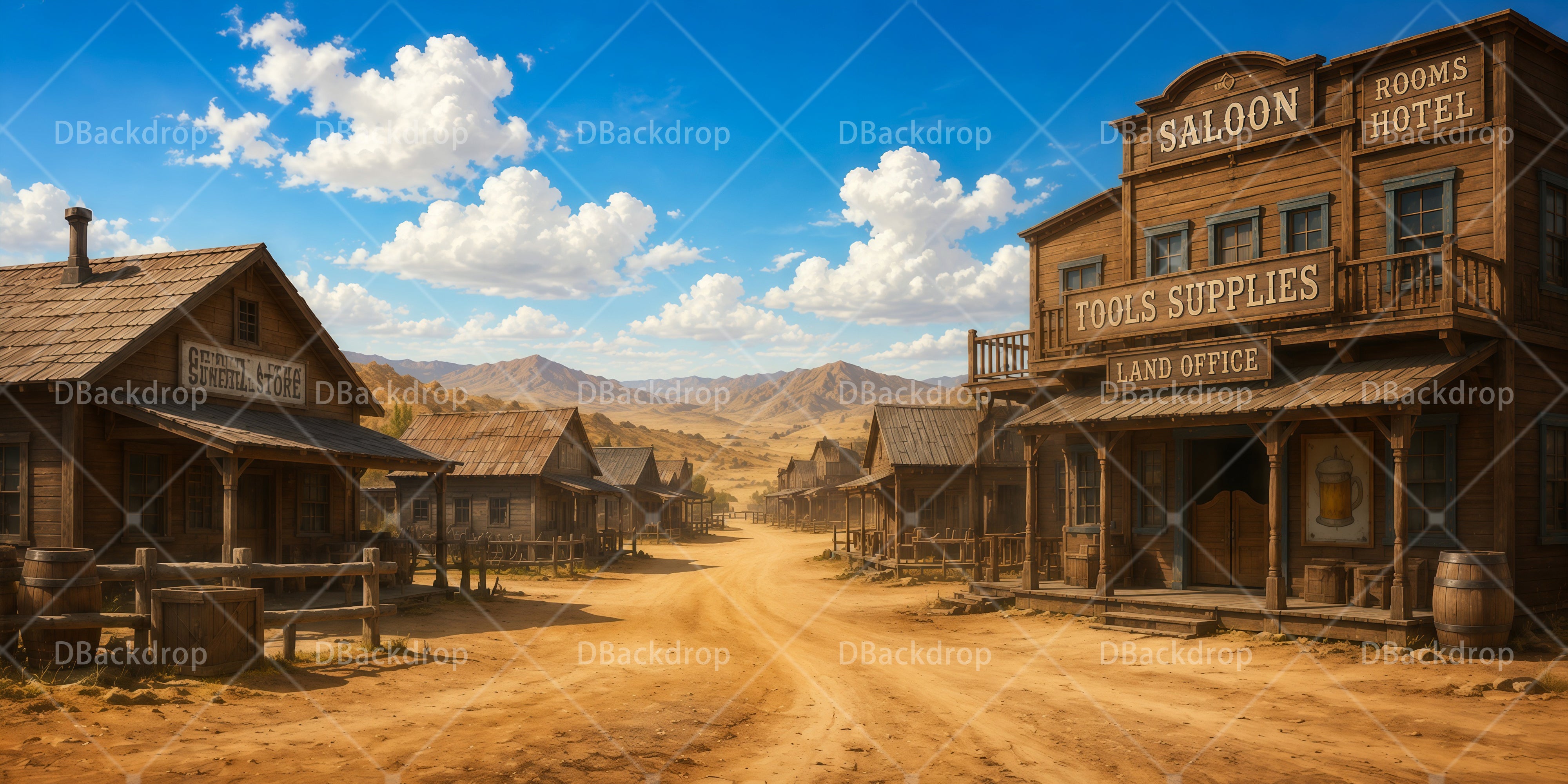 Western Town Backdrop Rustic Village VBS Backdrop UK RR65-T2