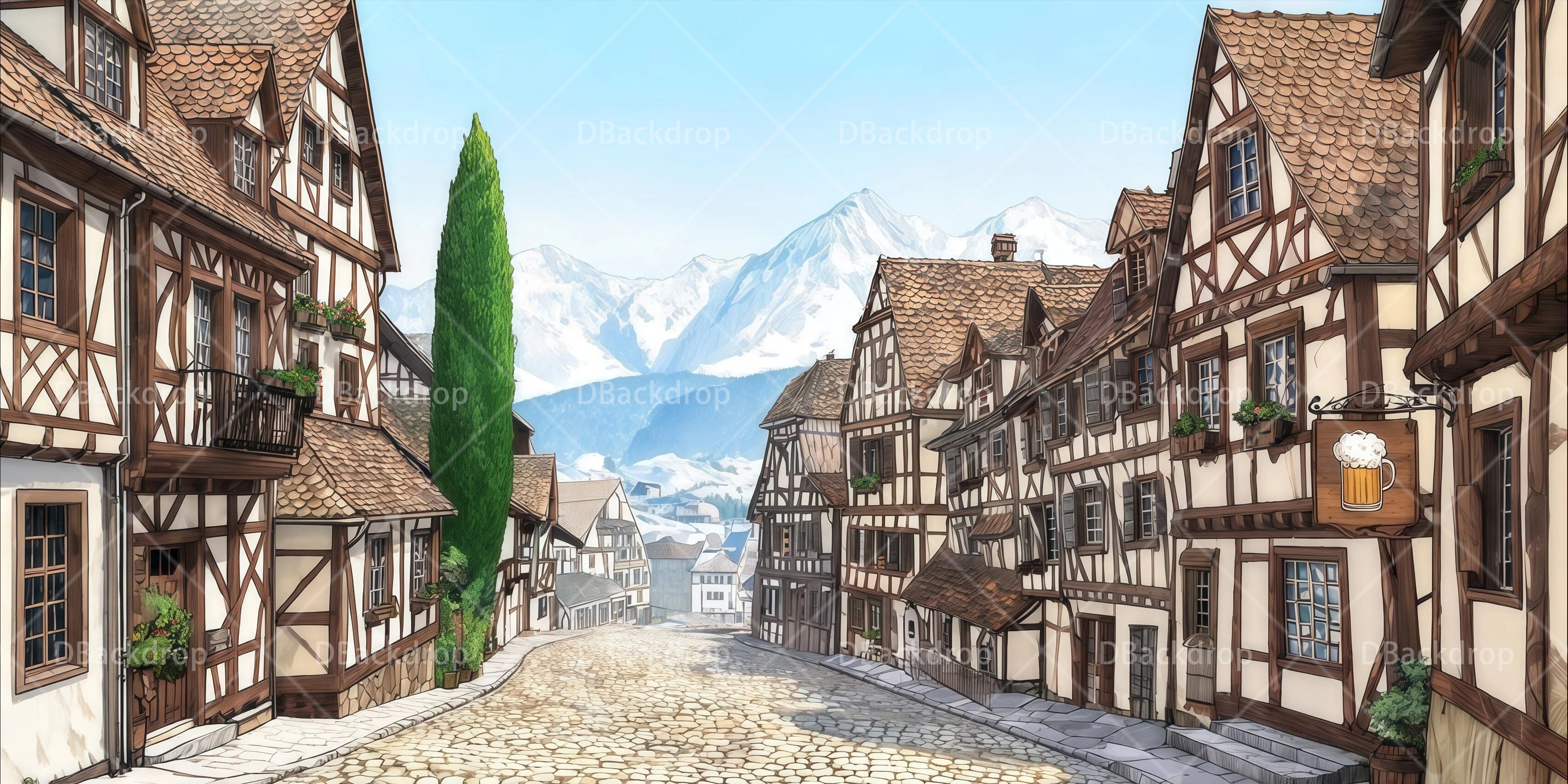 Theater Backdrop European Village Stage Backdrops For Sale UK RR65-T78