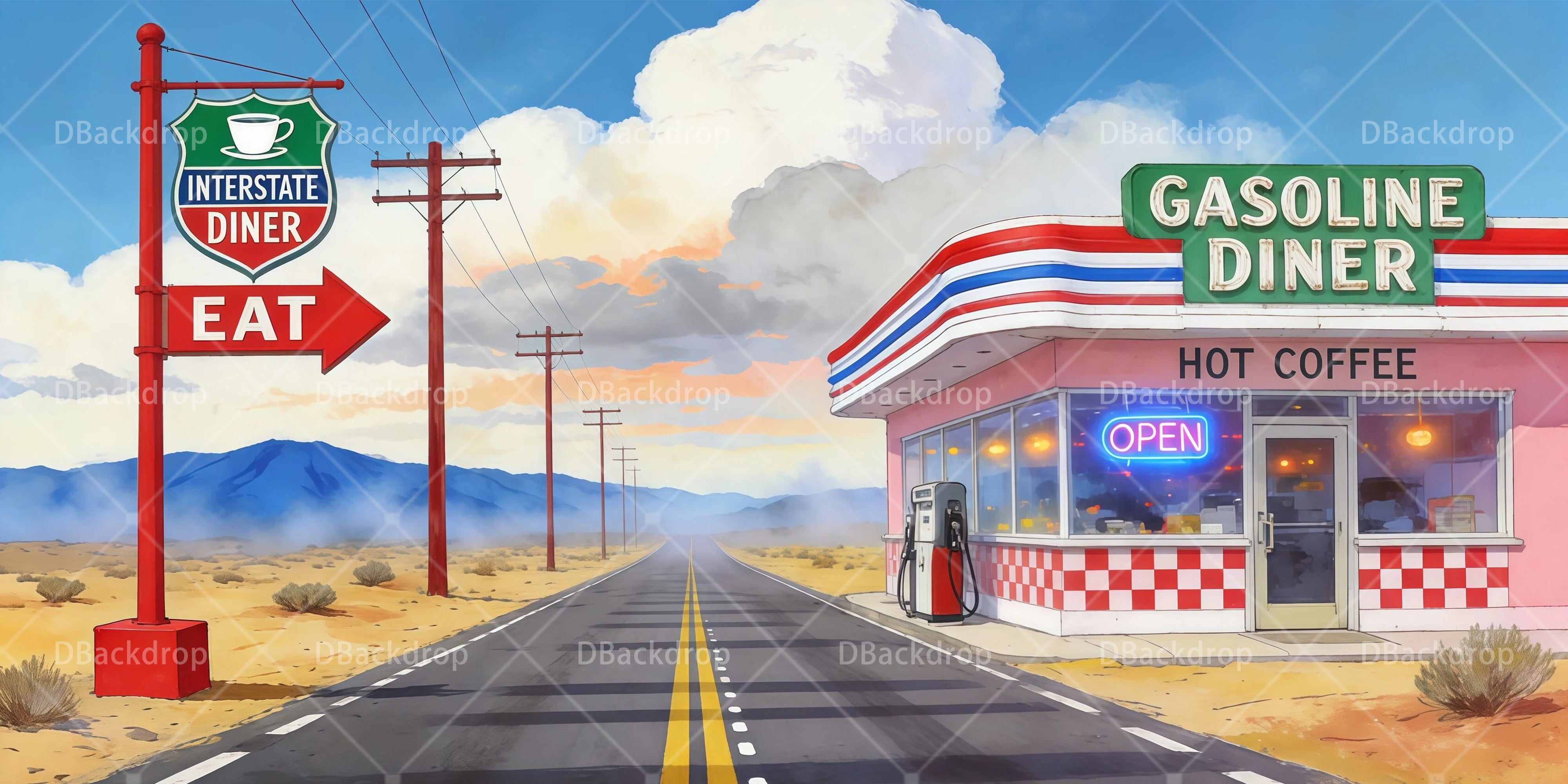Performance Backdrops Highway Rest Stop Theater Backdrop UK RR66-T1