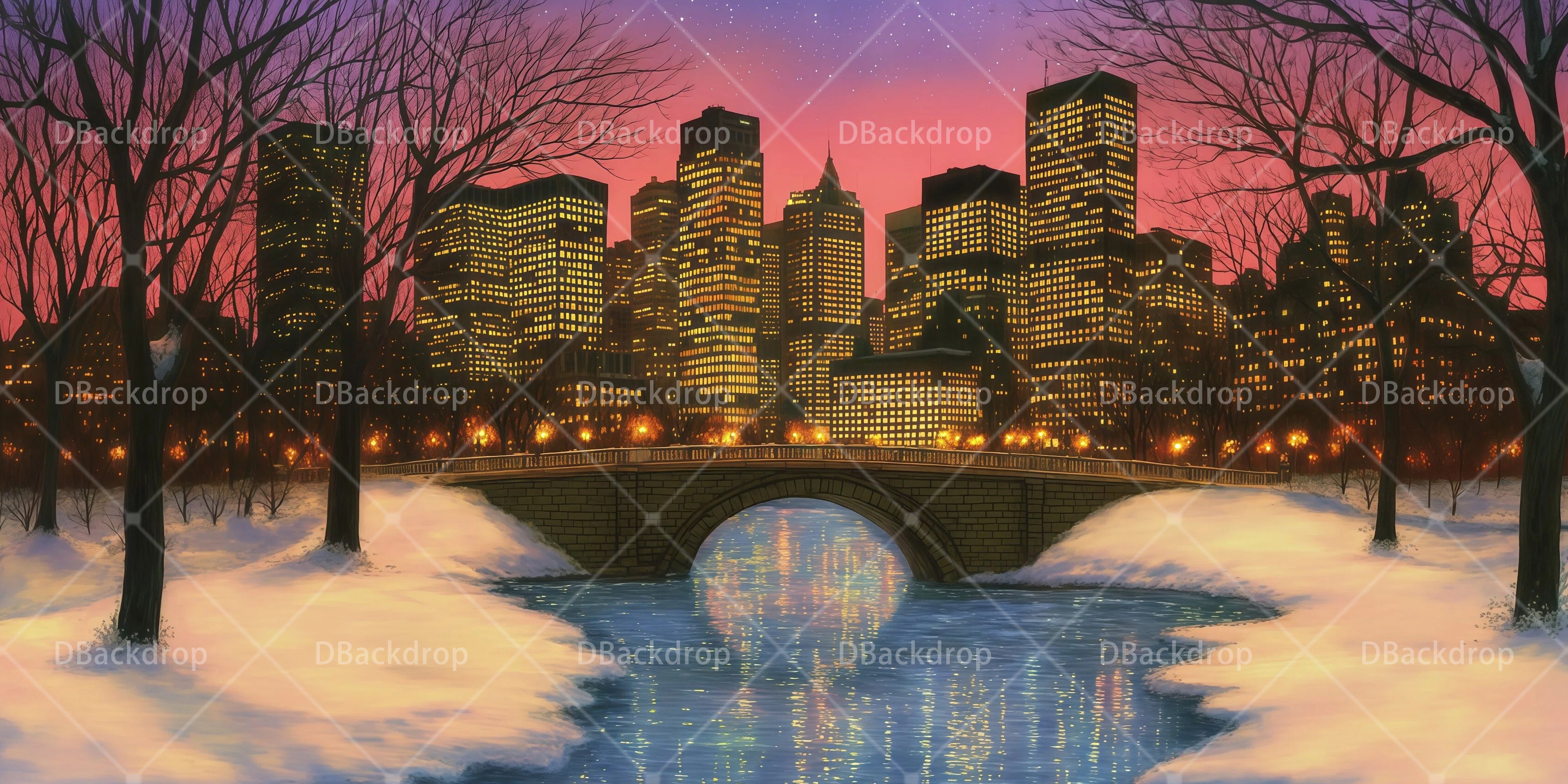 Theater Stage Backdrop Snowy Central Park Performance Backdrops UK RR66-T4