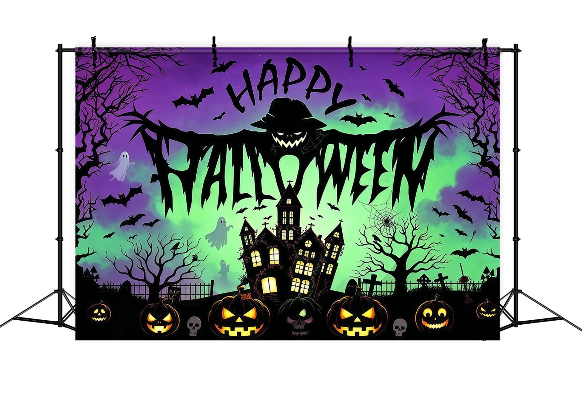 Halloween Party Picture Backdrop Scarecrow Haunted House Pumpkins Halloween Backdrop UK RR67-1