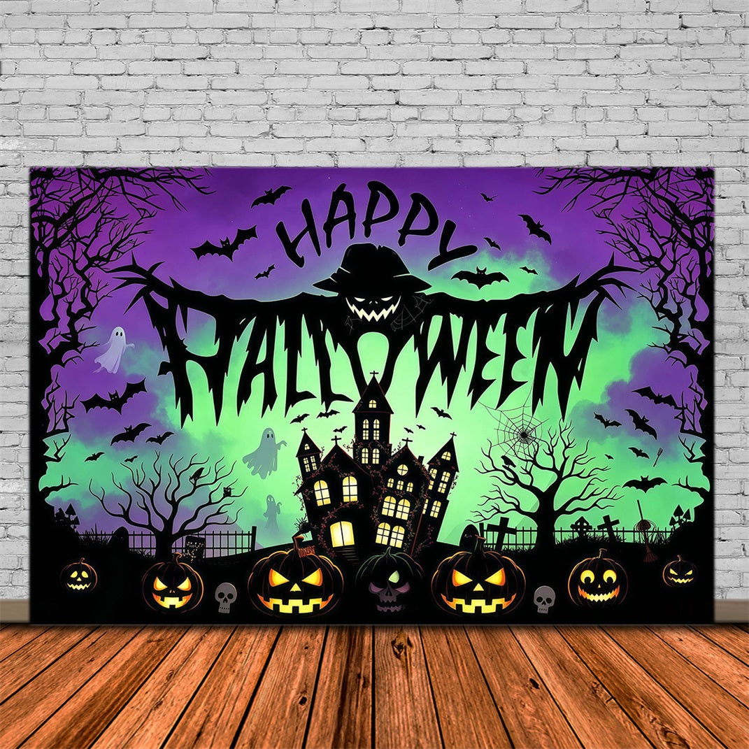 Halloween Party Picture Backdrop Scarecrow Haunted House Pumpkins Halloween Backdrop UK RR67-1