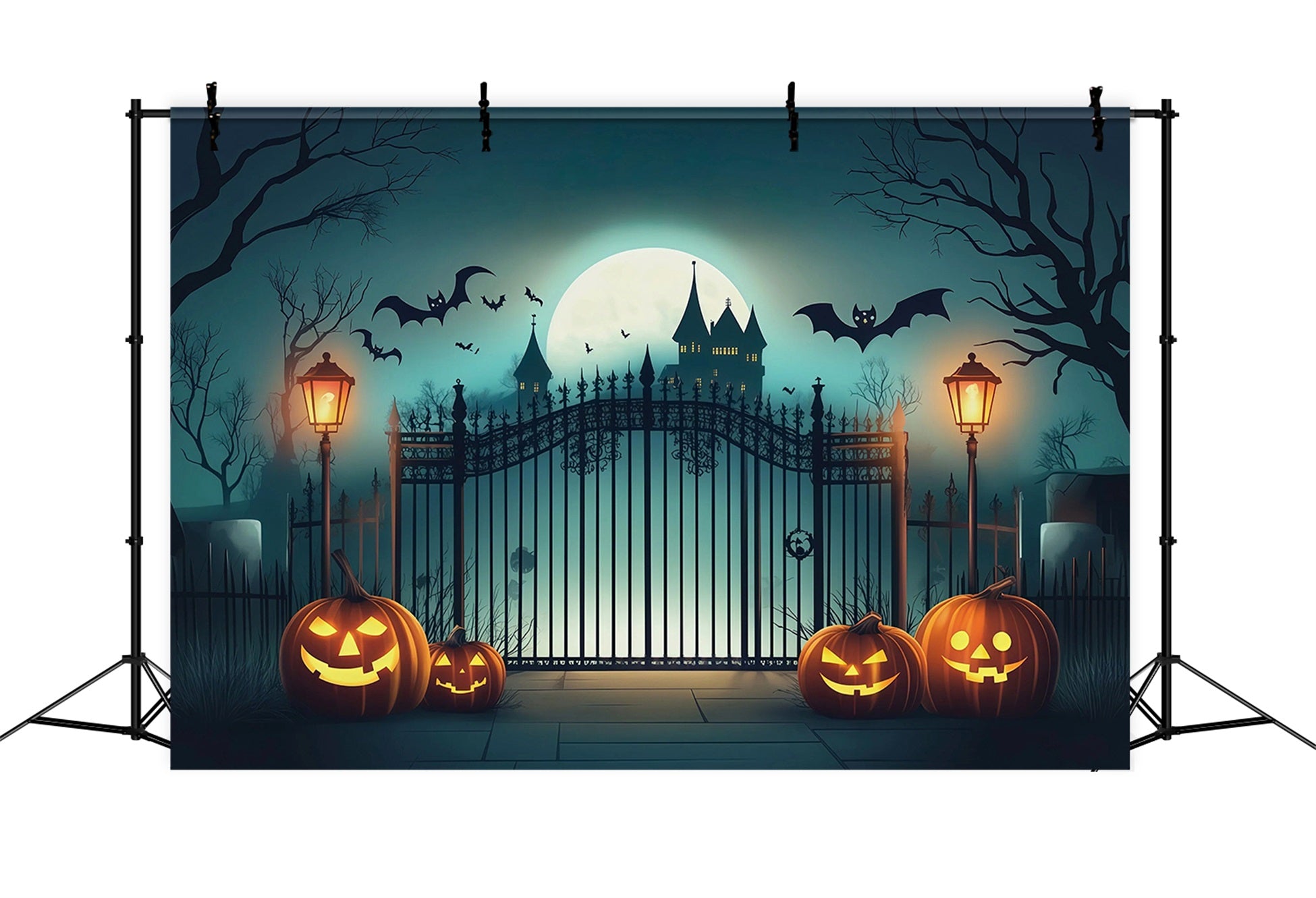 Halloween Backdrop Photo Haunted Castle Gate Pumpkins Halloween Party Backdrop UK RR67-10