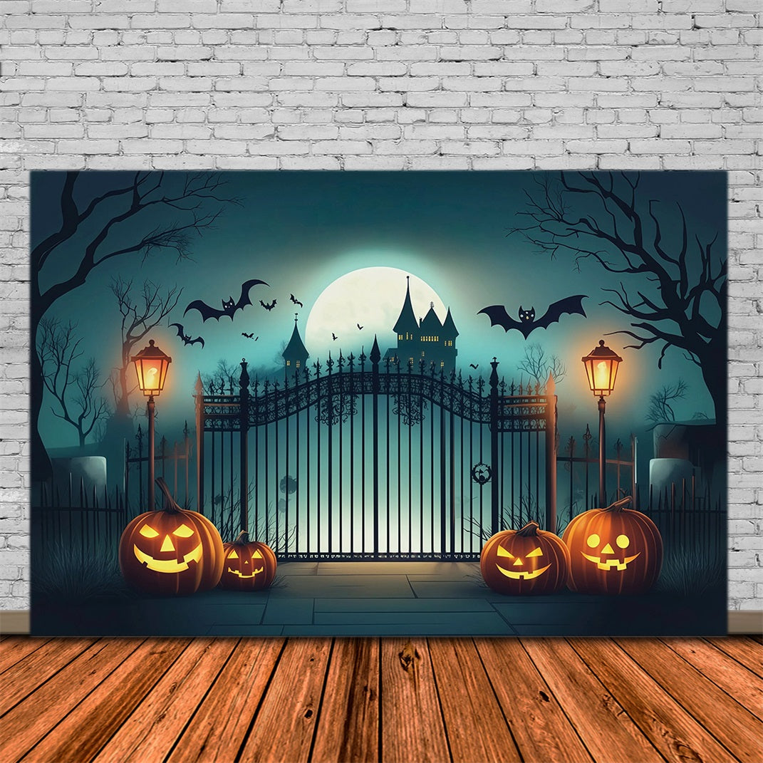 Halloween Backdrop Photo Haunted Castle Gate Pumpkins Halloween Party Backdrop UK RR67-10