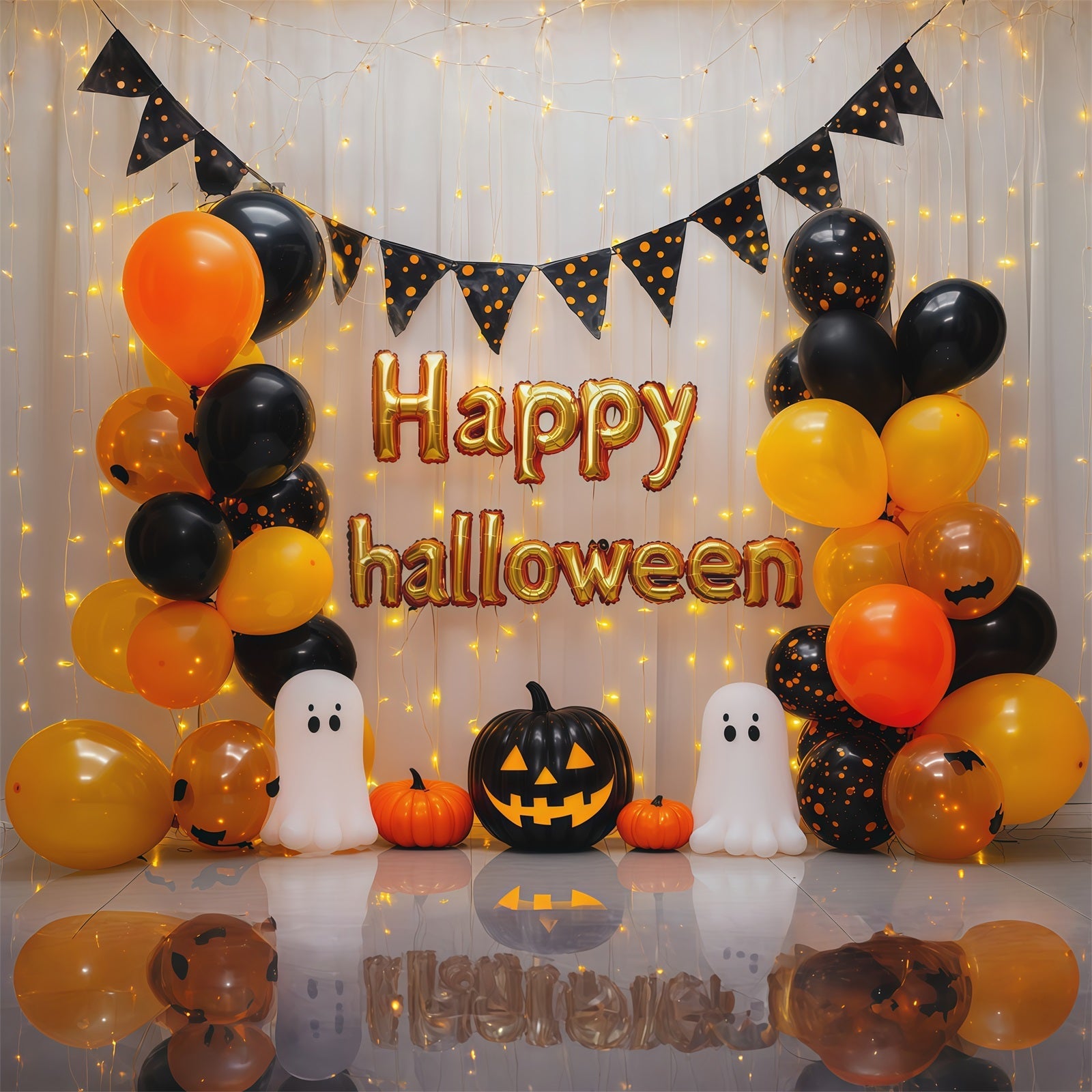 Halloween Party Picture Backdrop Orange Balloon Ghost Party Halloween Backdrop UK RR67-101
