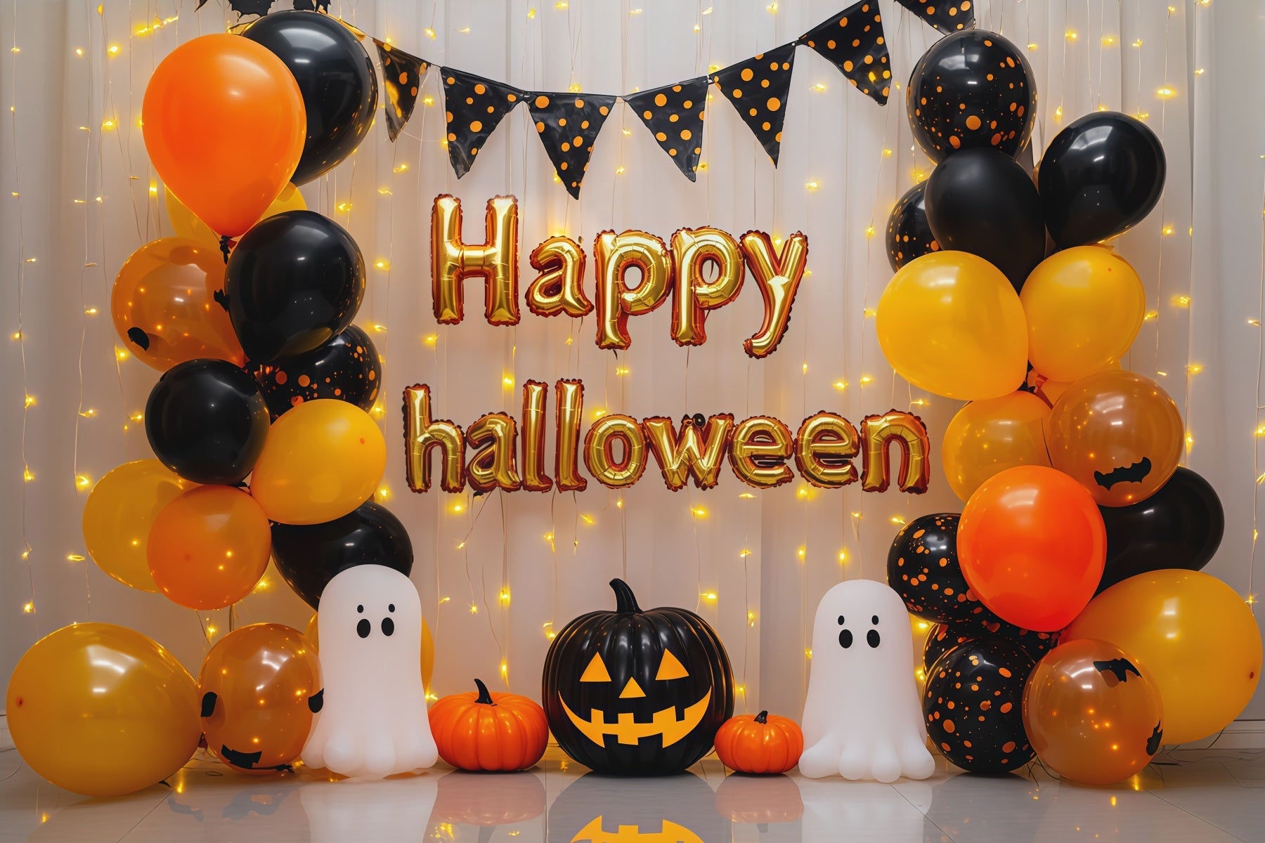 Halloween Party Picture Backdrop Orange Balloon Ghost Party Halloween Backdrop UK RR67-101