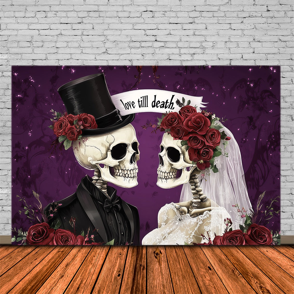 Halloween Wedding Backdrop Skeleton Couples Rose Couple Halloween Photo Backdrop UK RR67-103