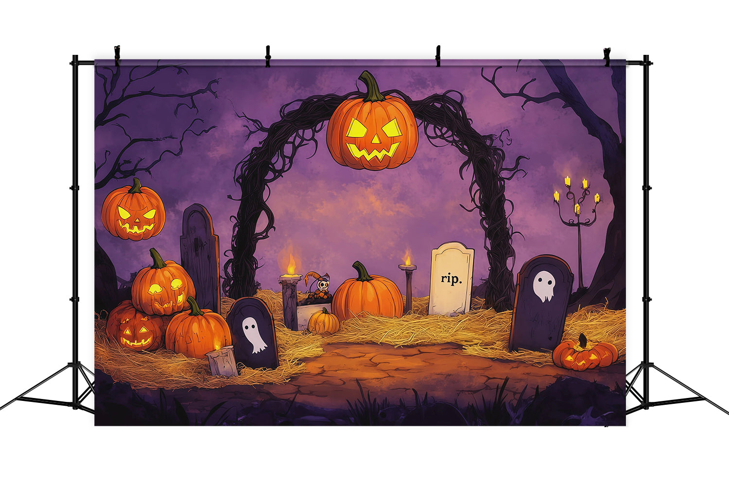 Halloween Themed Backdrops Pumpkin Graveyard Vine Arch Halloween Backdrop Ideas UK RR67-105