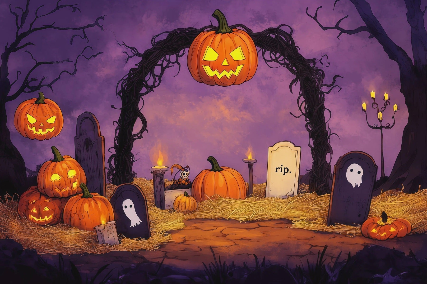 Halloween Themed Backdrops Pumpkin Graveyard Vine Arch Halloween Backdrop Ideas UK RR67-105