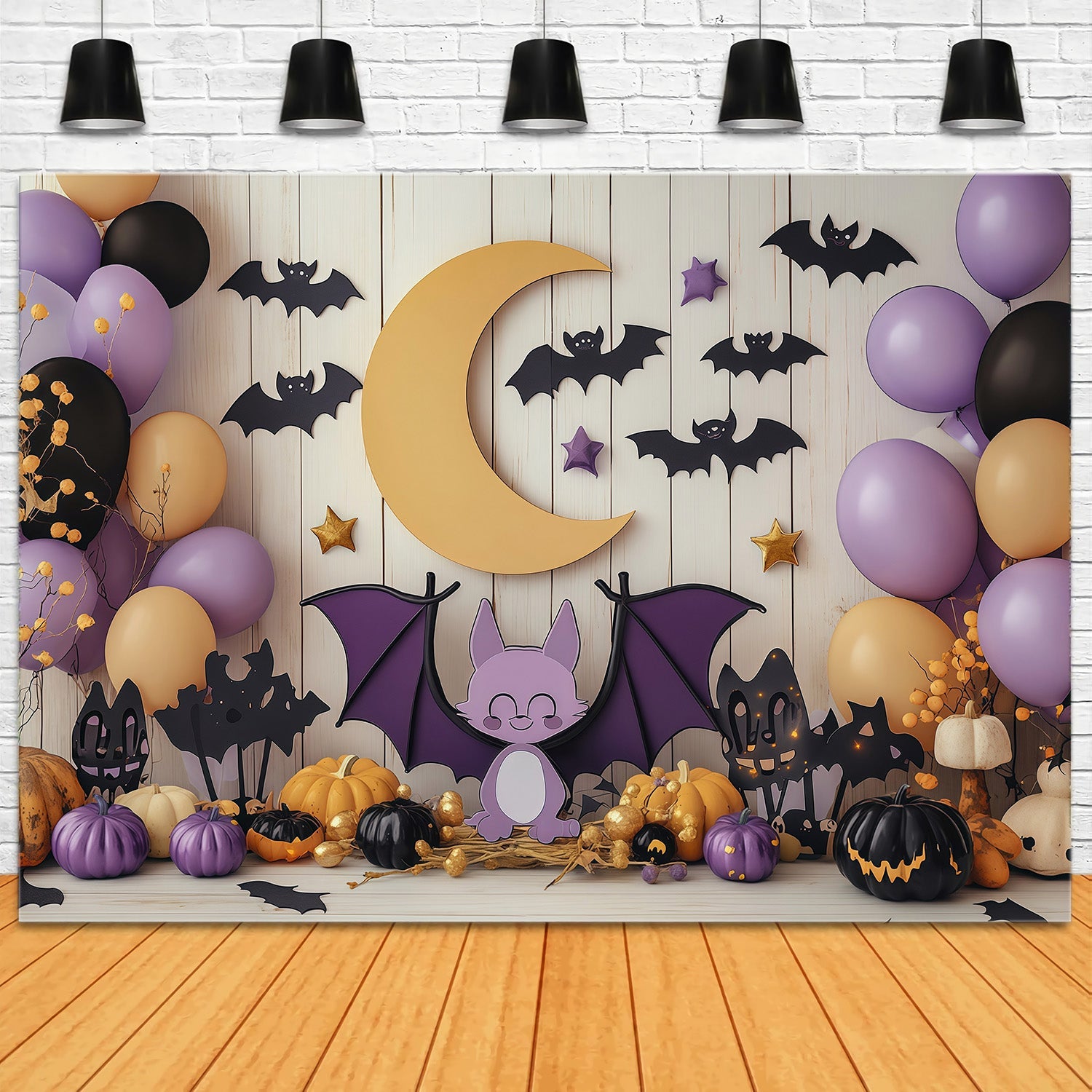 Cute Halloween Backdrops Bat Moon Balloon Party Halloween Backdrops Scene Setters UK RR67-106
