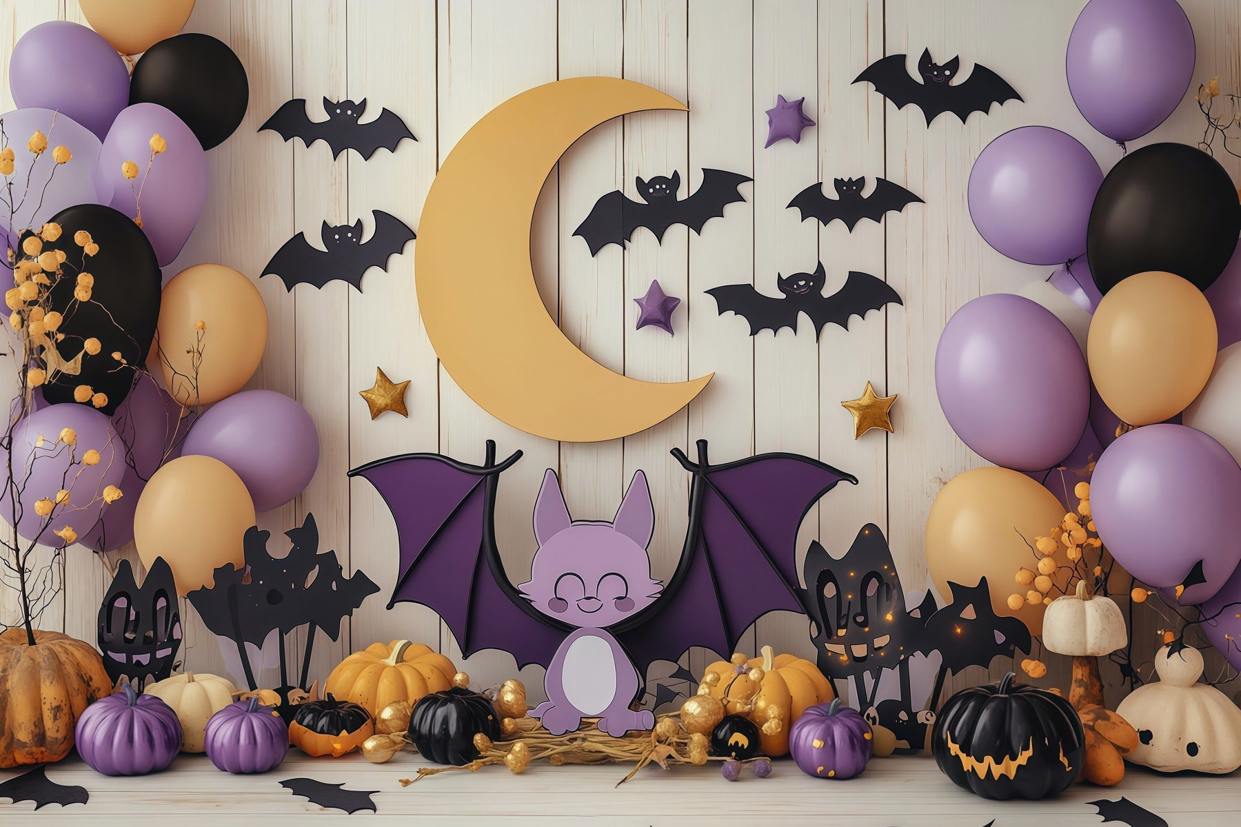 Cute Halloween Backdrops Bat Moon Balloon Party Halloween Backdrops Scene Setters UK RR67-106