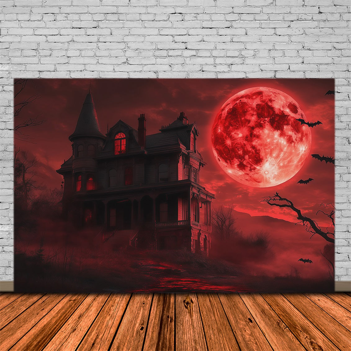Halloween Moon Backdrop Blood Sky Haunted Mansion Halloween Photo Backdrops UK RR67-108