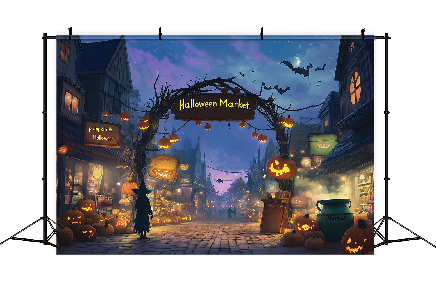 Halloween Pumpkin Backdrop Witch Market Pumpkin Street Halloween Photo Backdrop Ideas UK RR67-112