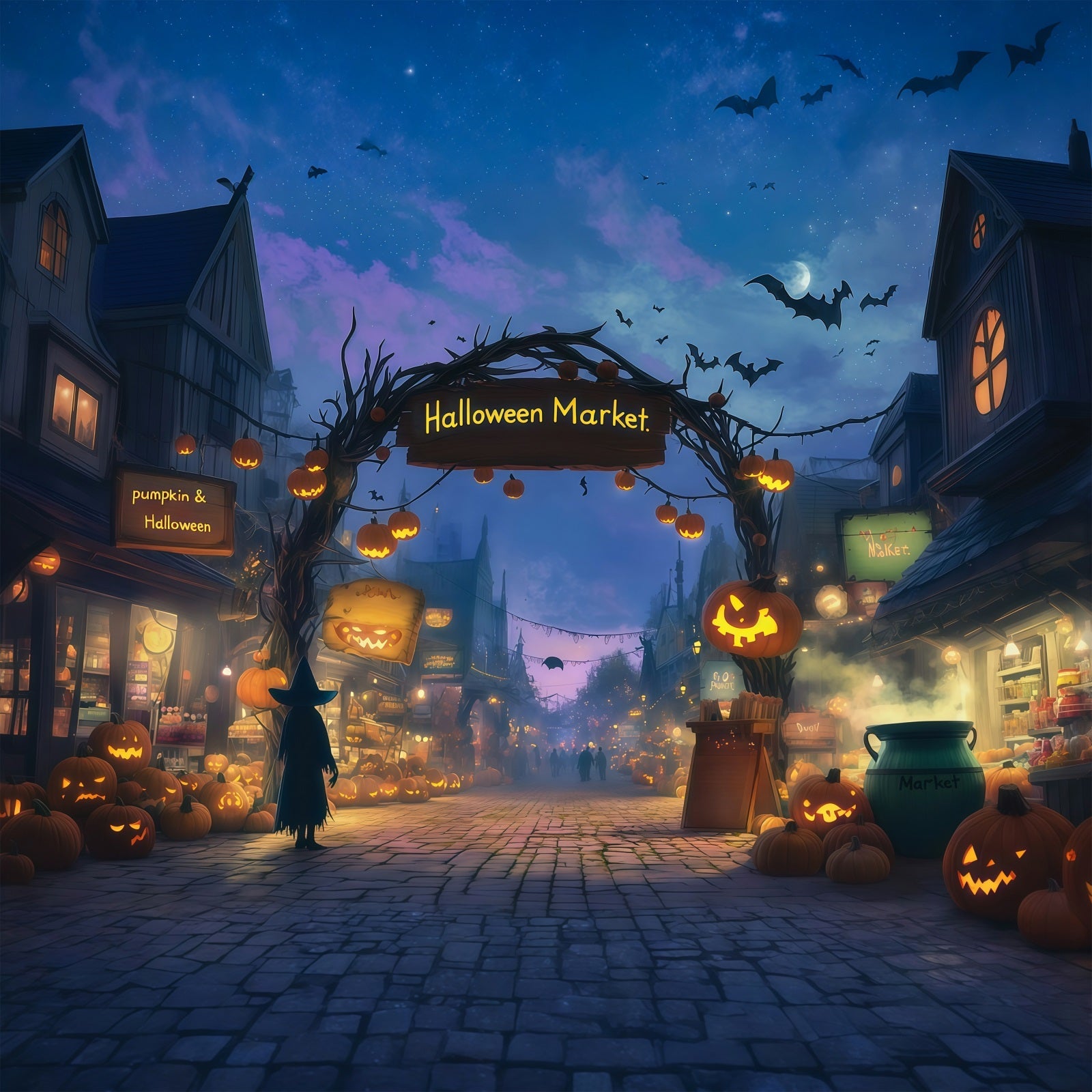 Halloween Pumpkin Backdrop Witch Market Pumpkin Street Halloween Photo Backdrop Ideas UK RR67-112