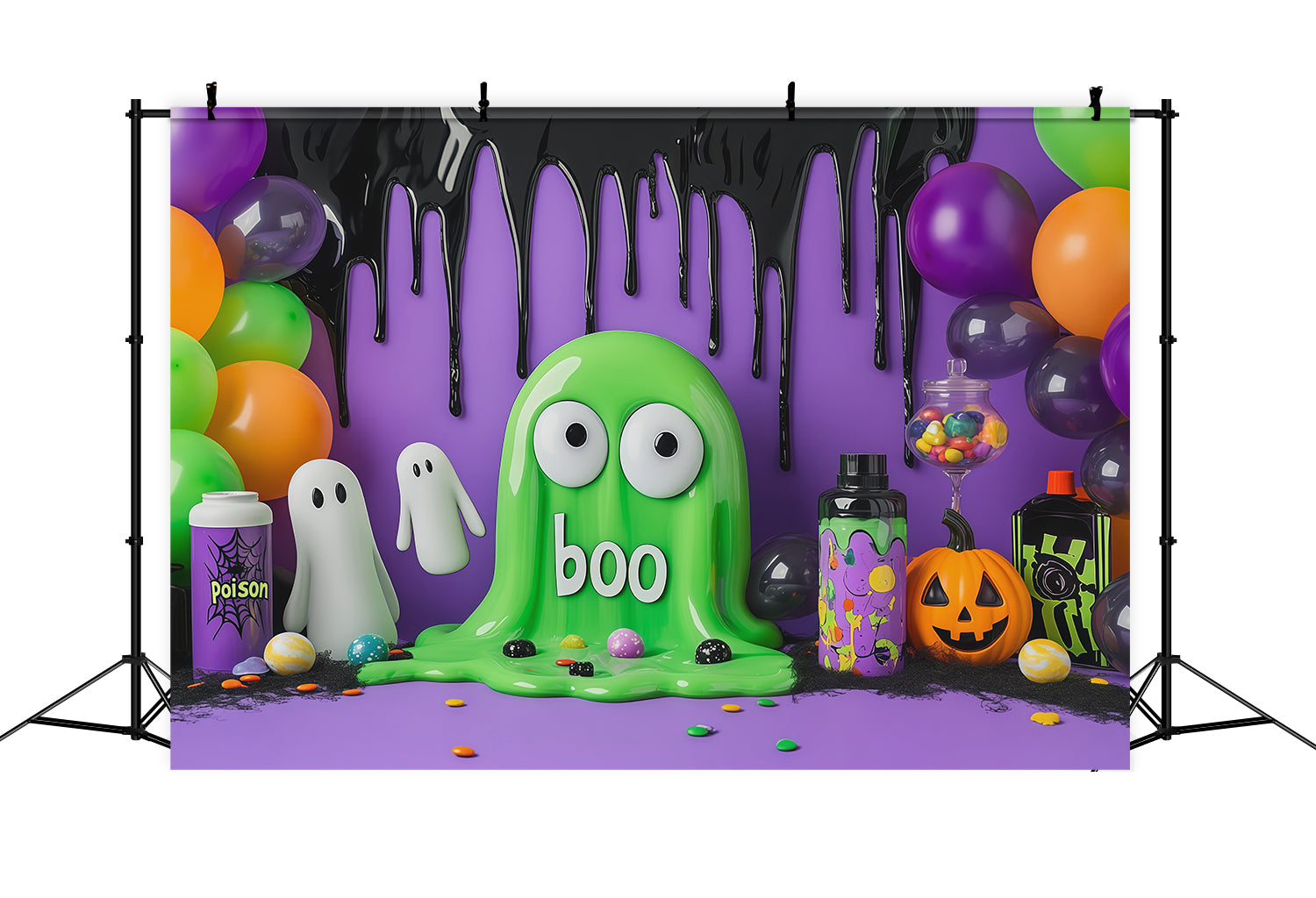 Cute Halloween Photo Backdrop Green Slime Ghost Party Backdrop Halloween UK RR67-113