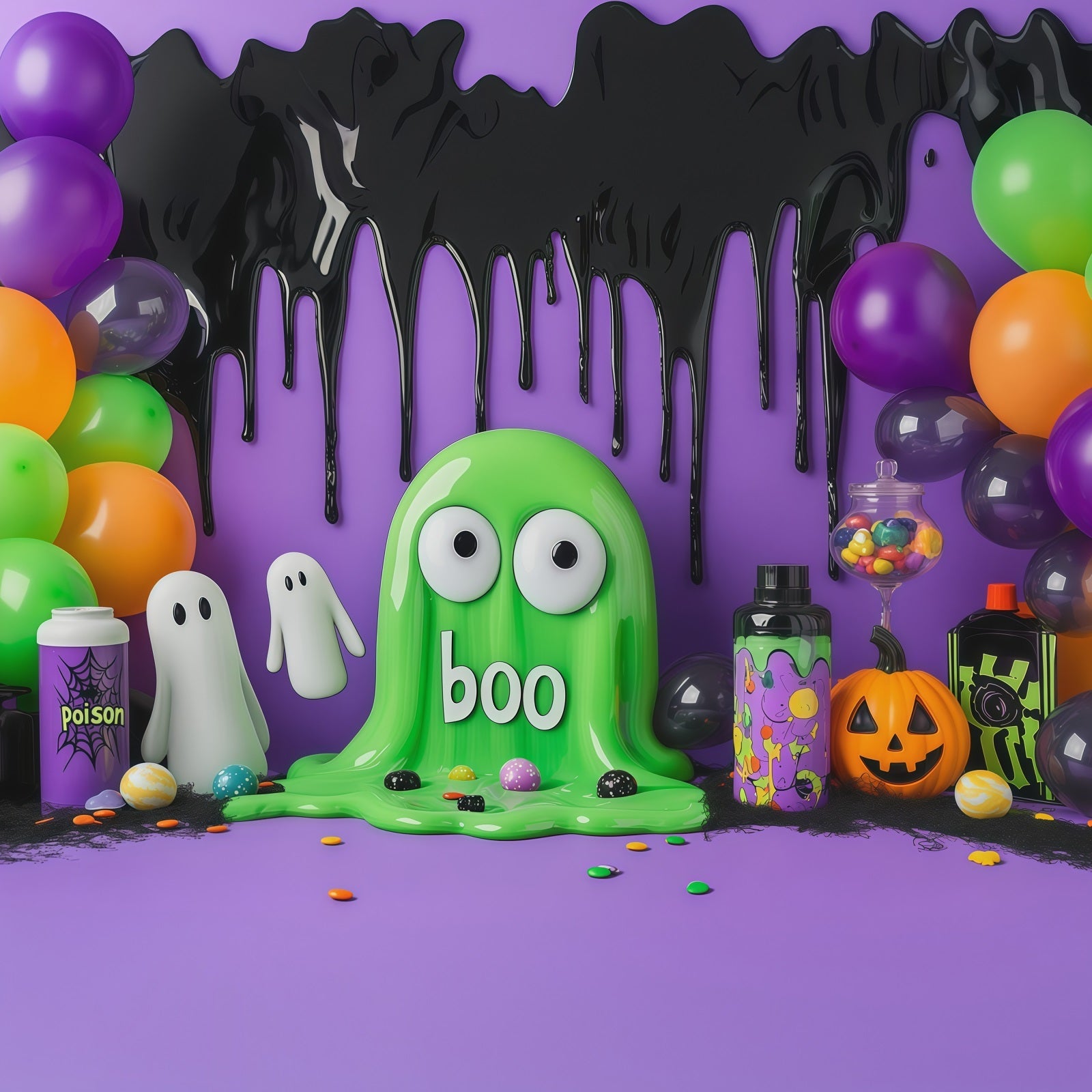Cute Halloween Photo Backdrop Green Slime Ghost Party Backdrop Halloween UK RR67-113
