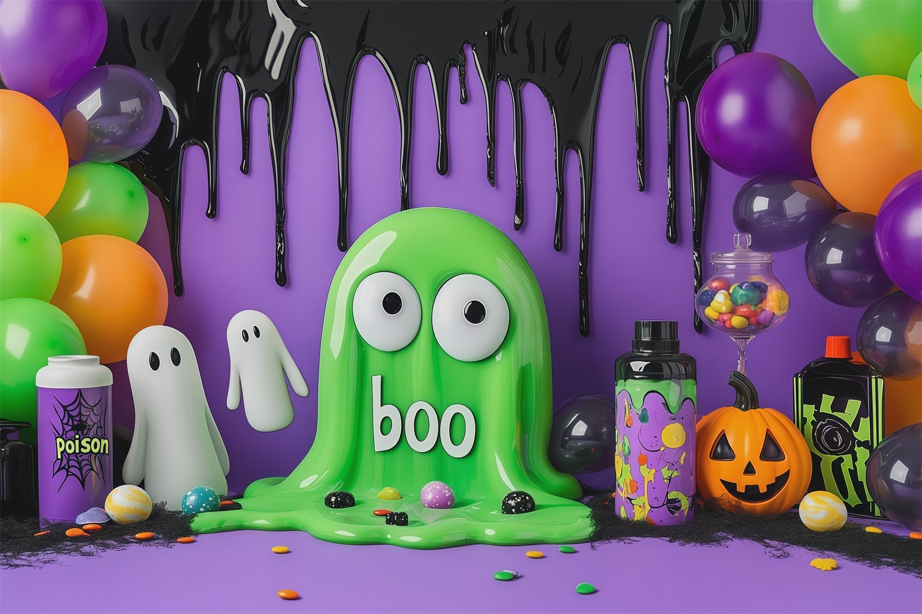 Cute Halloween Photo Backdrop Green Slime Ghost Party Backdrop Halloween UK RR67-113