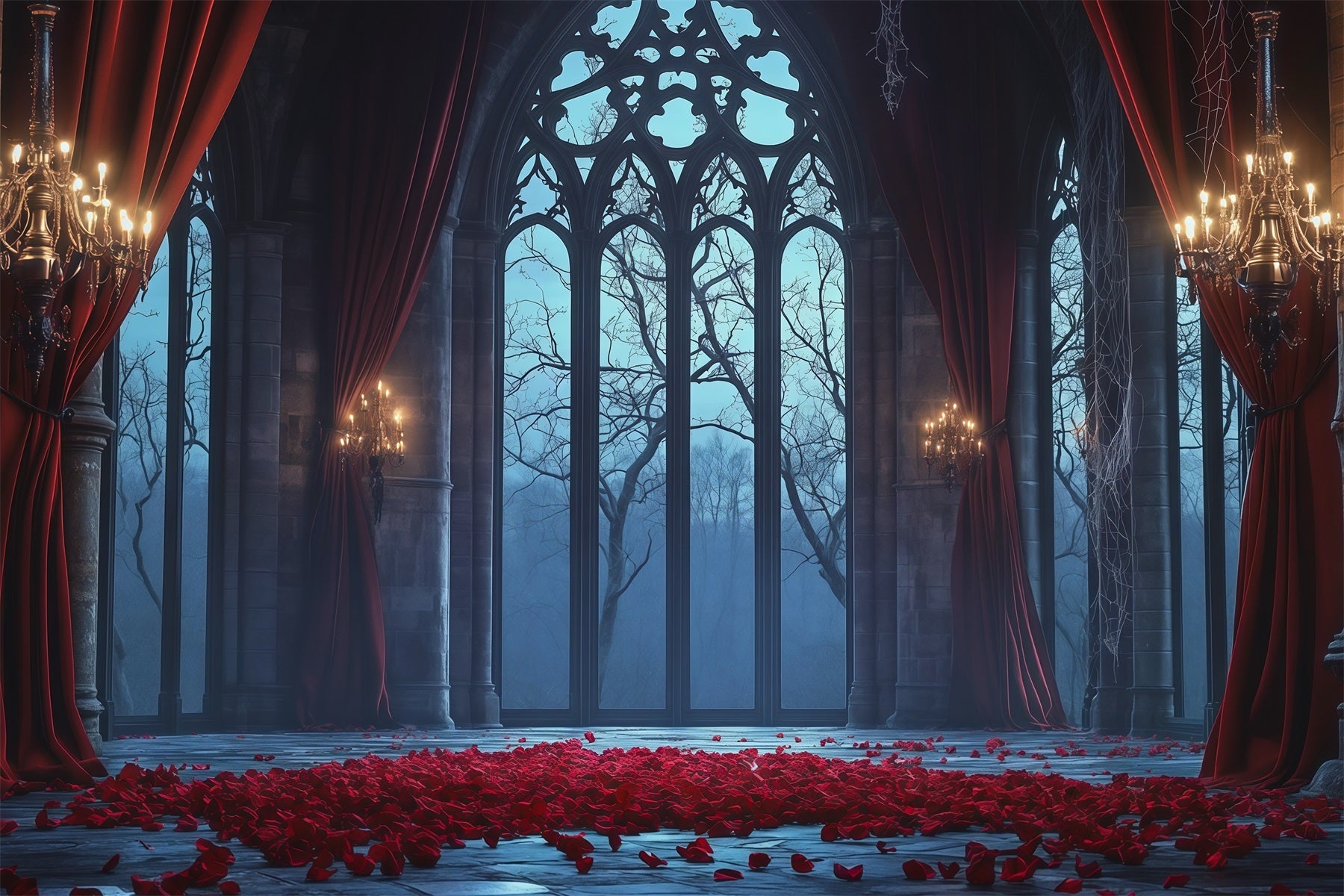 Halloween Castle Backdrop Gothic Rose Window Hall Large Halloween Backdrop UK RR67-116