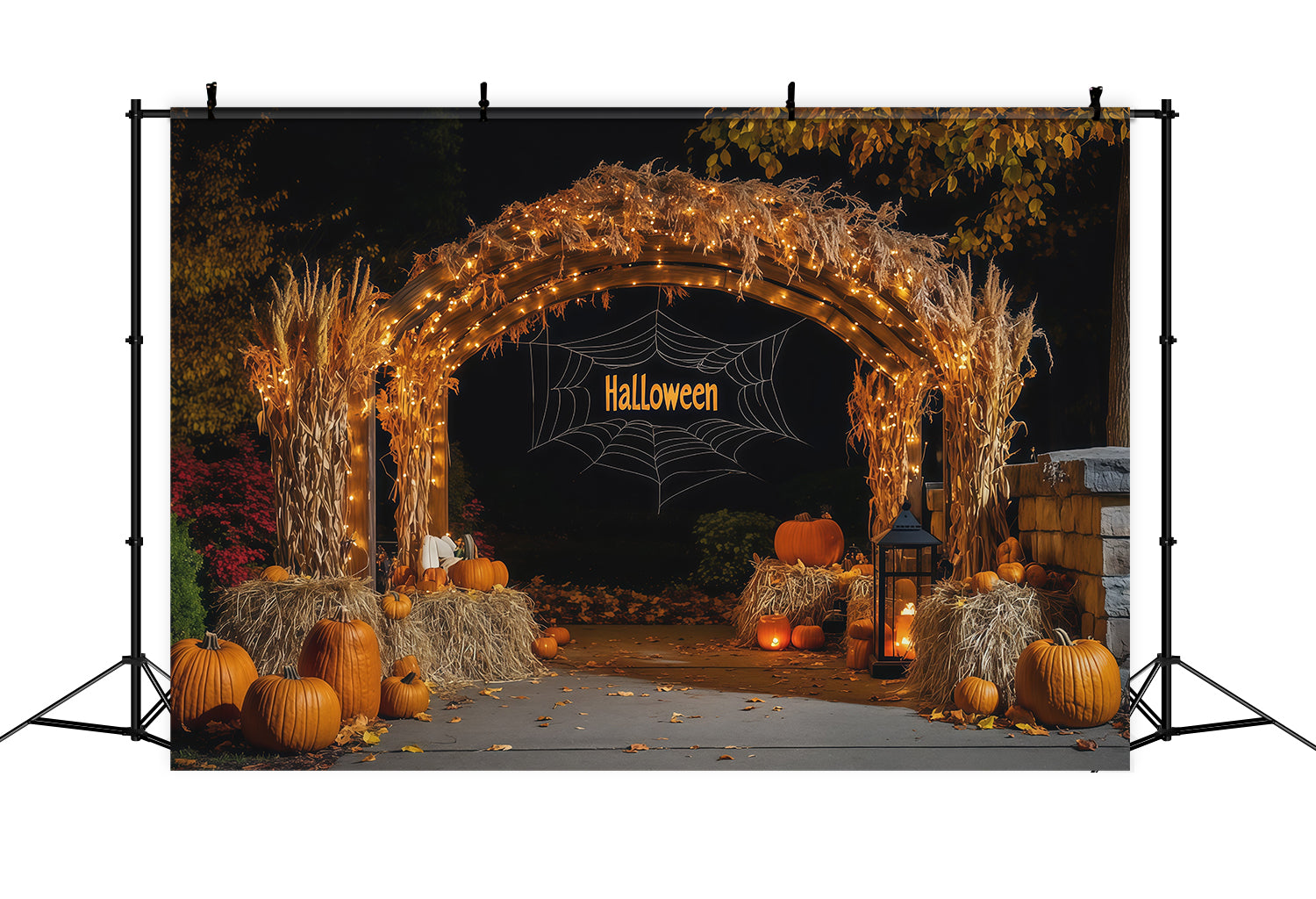 Fall Halloween Backdrop Harvest Hay Pumpkin Arch Scary Halloween Backdrops UK RR67-117