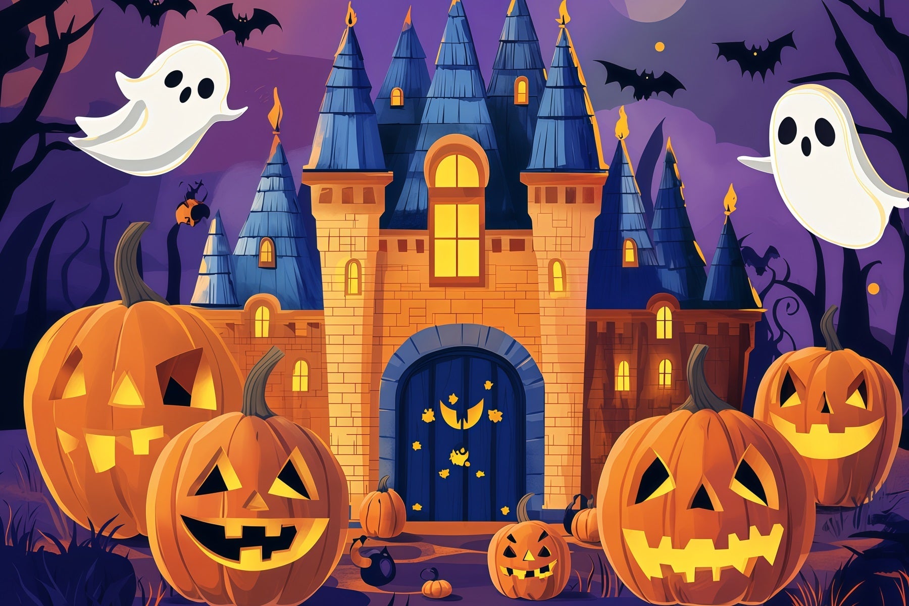 Halloween Cardboard Backdrops Ghost Castle Pumpkin Night Halloween Photography Backdrop UK RR67-119
