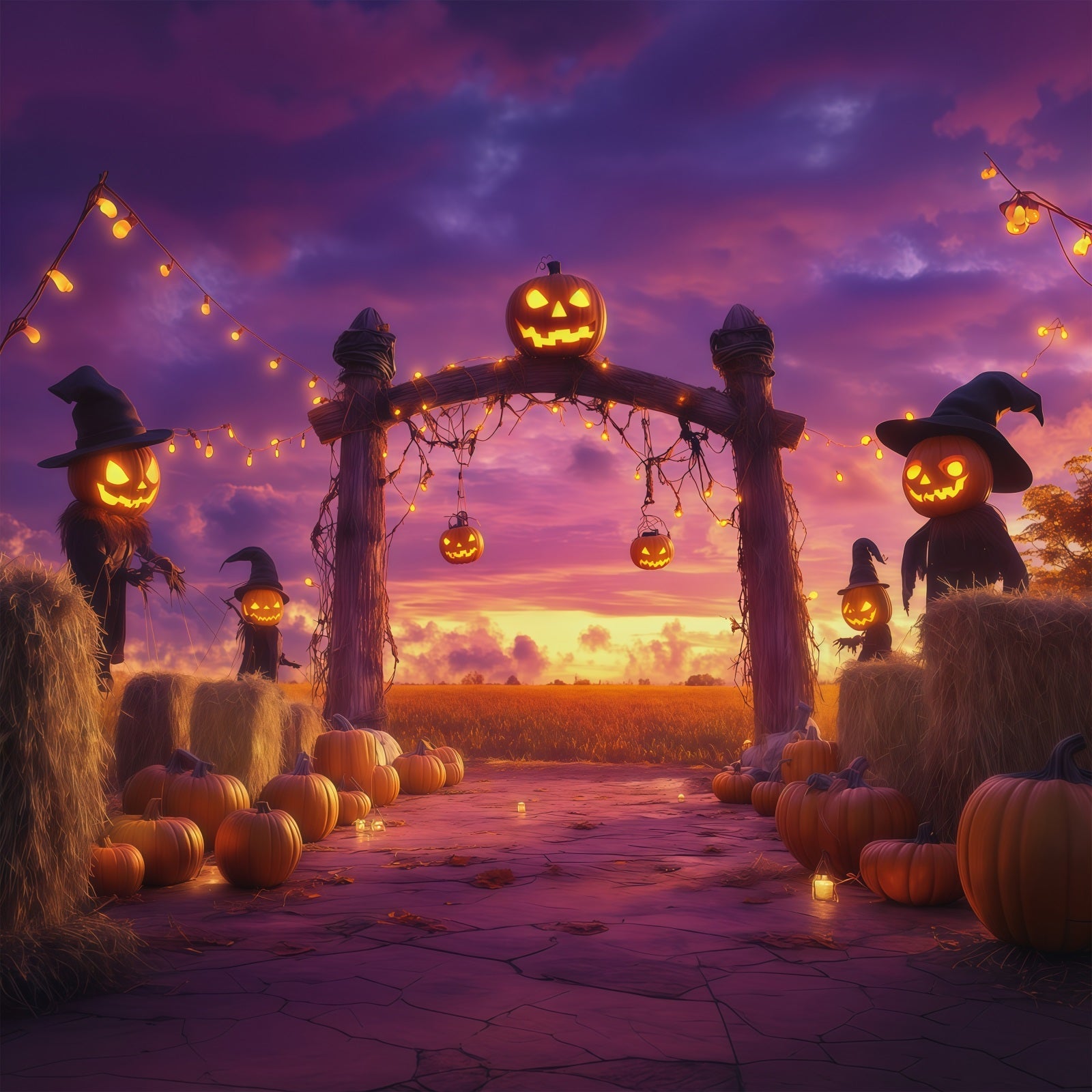 Halloween Pumpkin Backdrop Harvest Archway Scarecrows Halloween Photo Backdrop Ideas UK RR67-12