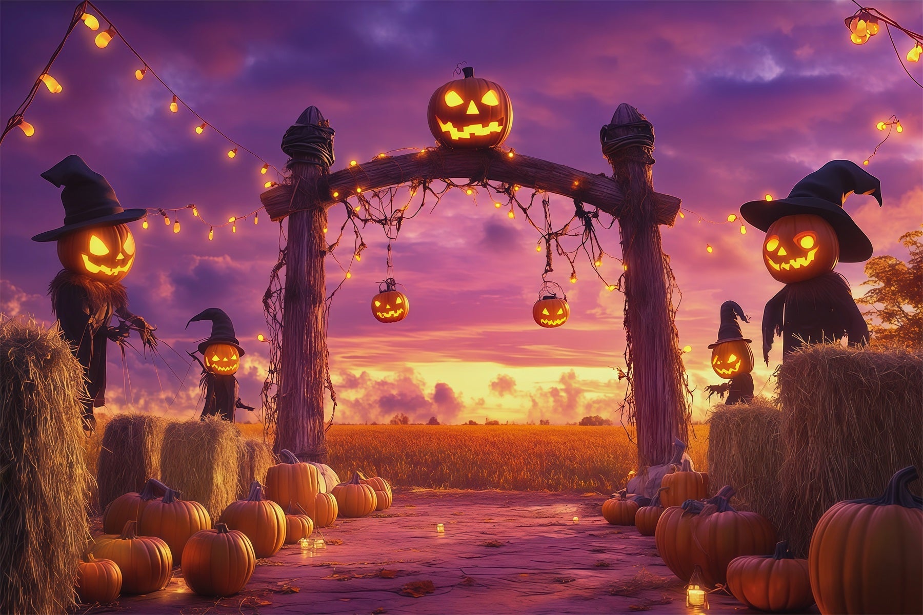Halloween Pumpkin Backdrop Harvest Archway Scarecrows Halloween Photo Backdrop Ideas UK RR67-12