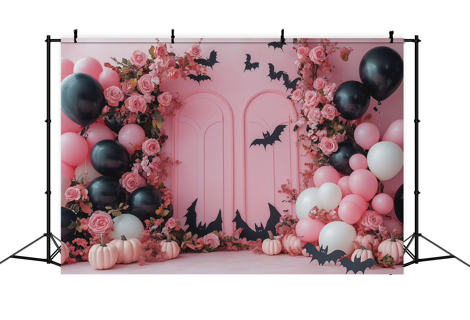 Halloween Backdrop For Photo Booth Pink Rose Bat Balloons Cute Halloween Backdrop UK RR67-123