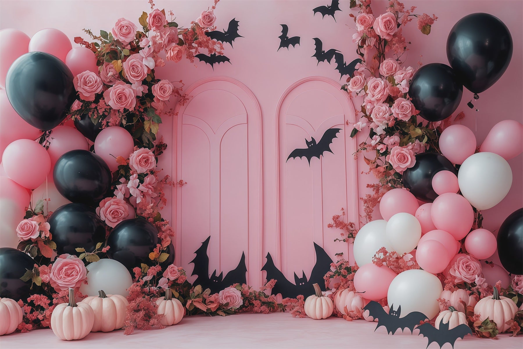 Halloween Backdrop For Photo Booth Pink Rose Bat Balloons Cute Halloween Backdrop UK RR67-123