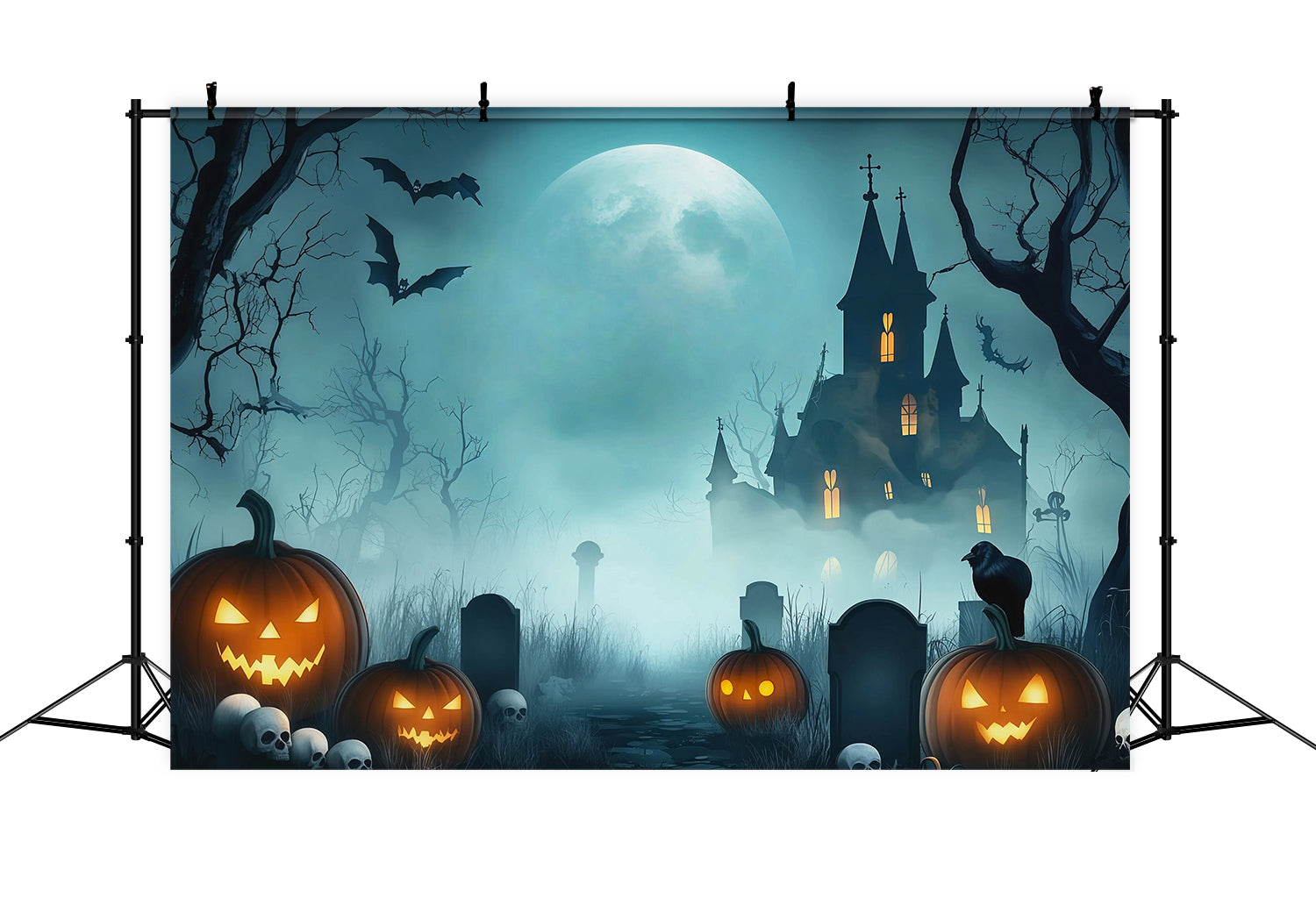 Halloween Garage Backdrop Misty Pumpkin Haunted House Backdrops For Halloween UK RR67-125