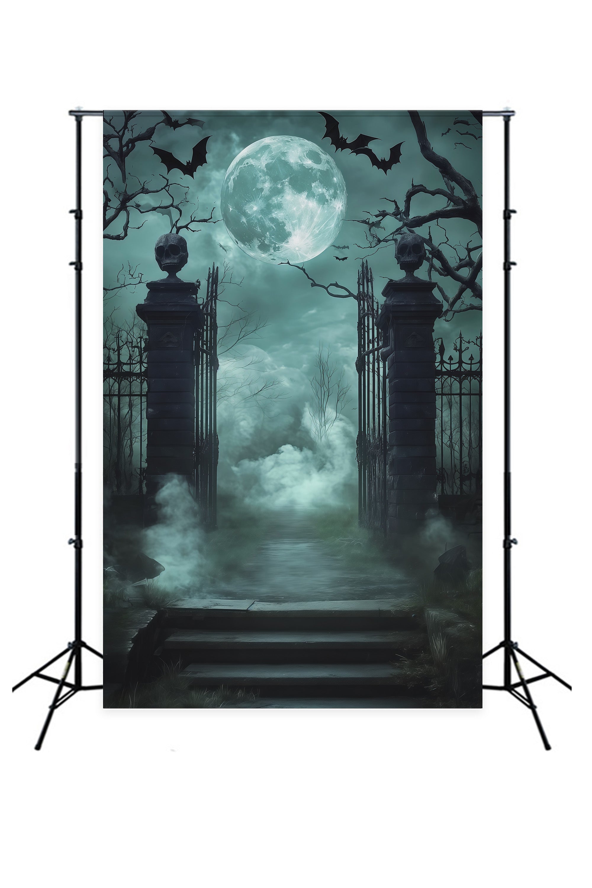 Scary Halloween Backdrop Ideas Skull Gate Foggy Cemetery Halloween Photoshoot Backdrop UK RR67-128