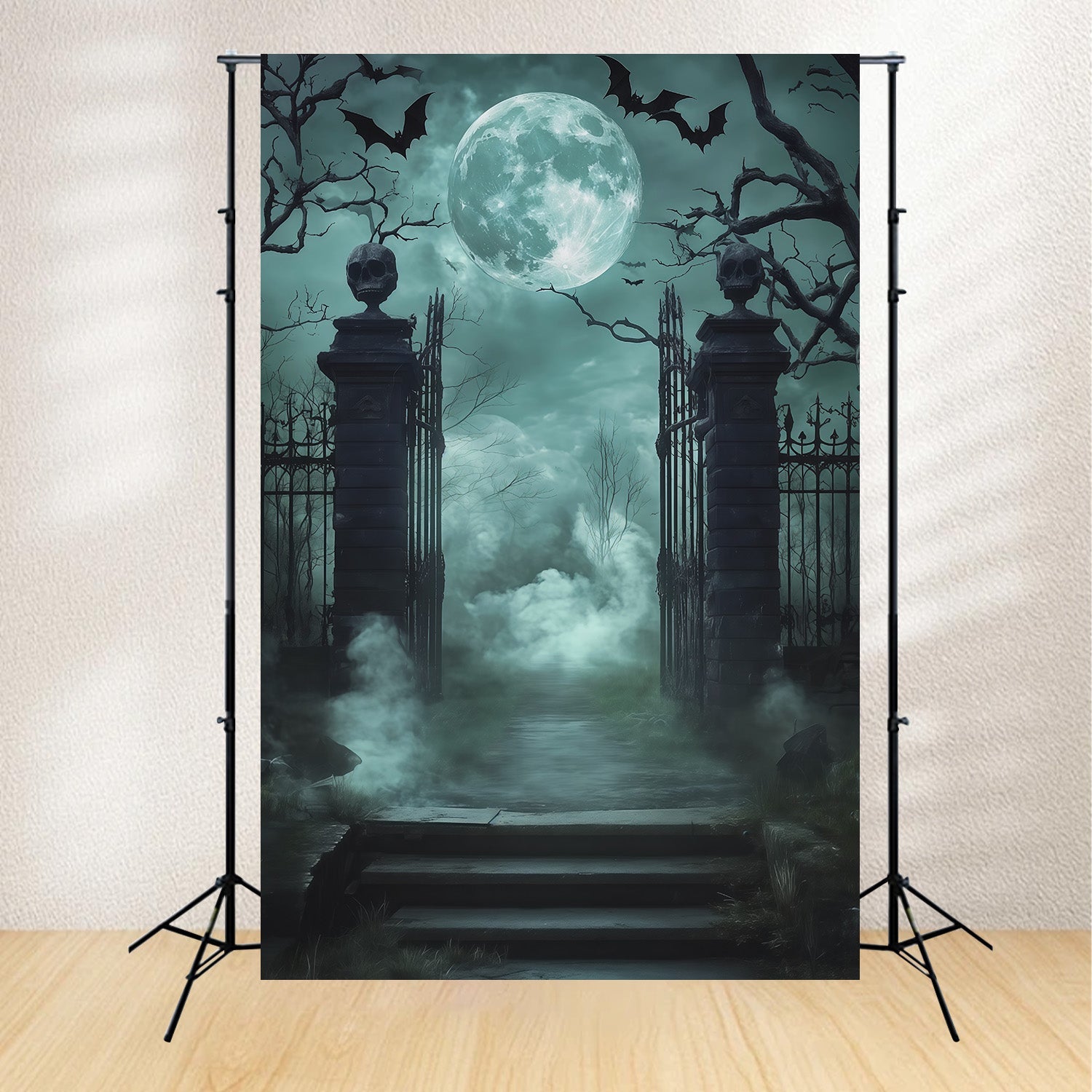 Scary Halloween Backdrop Ideas Skull Gate Foggy Cemetery Halloween Photoshoot Backdrop UK RR67-128
