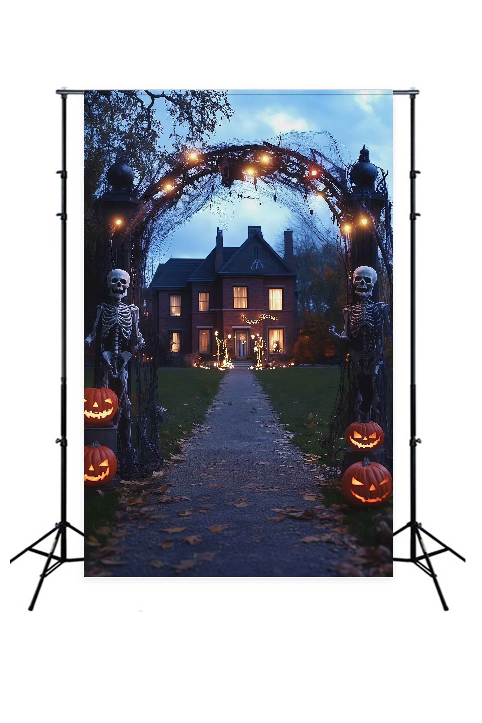 Fabric Halloween Backdrop Skeleton Arch Pumpkin Path Halloween Backdrop For Pictures UK RR67-129