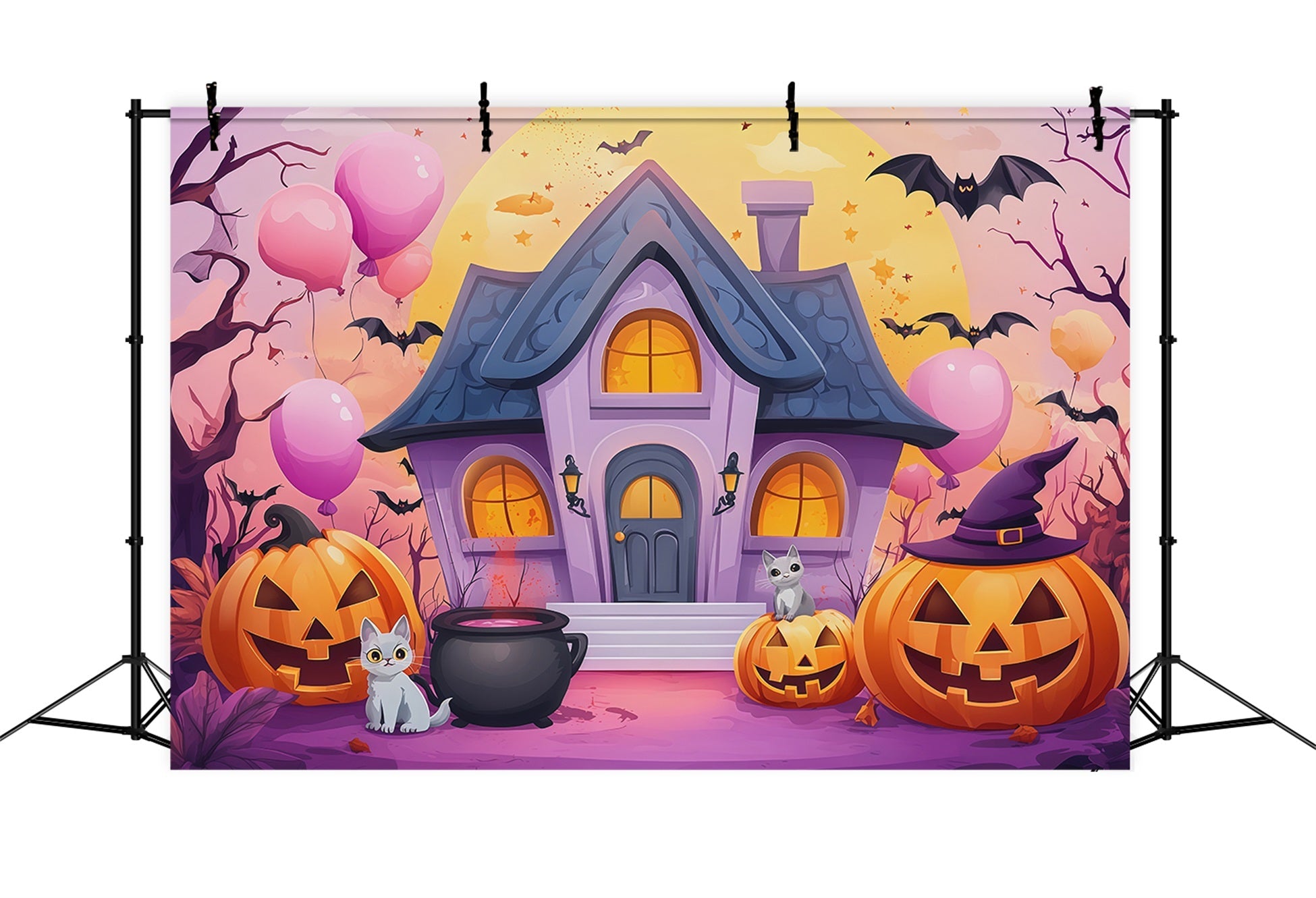 Cute Halloween Photo Backdrop Pastel Haunted House Pumpkins Backdrop Halloween UK RR67-13