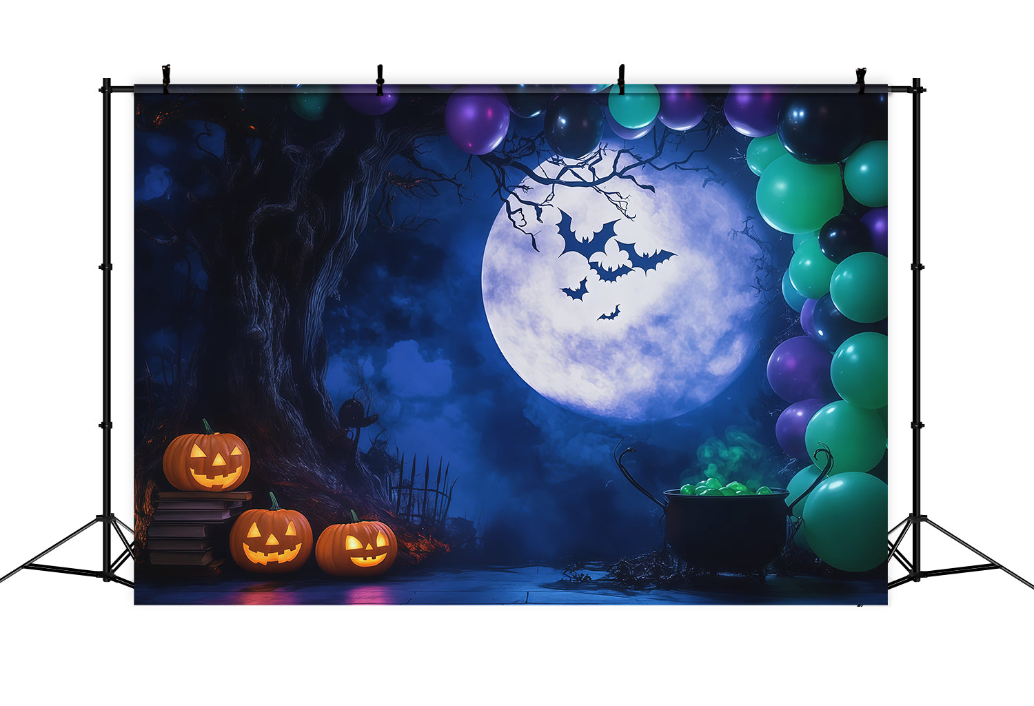 Halloween Balloon Backdrop Moon Balloon Cauldron Party Halloween Themed Backdrop UK RR67-130