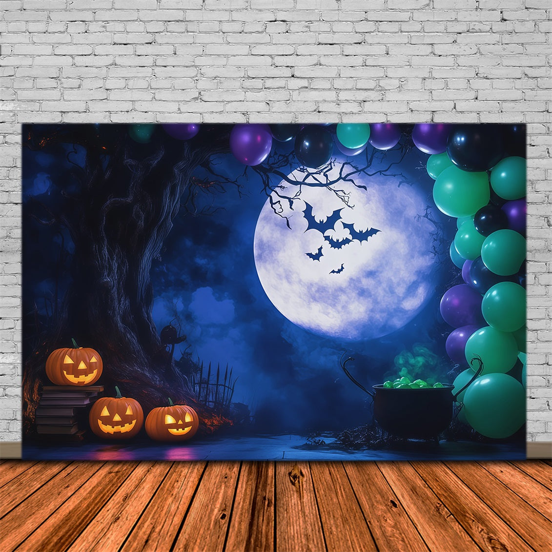 Halloween Balloon Backdrop Moon Balloon Cauldron Party Halloween Themed Backdrop UK RR67-130