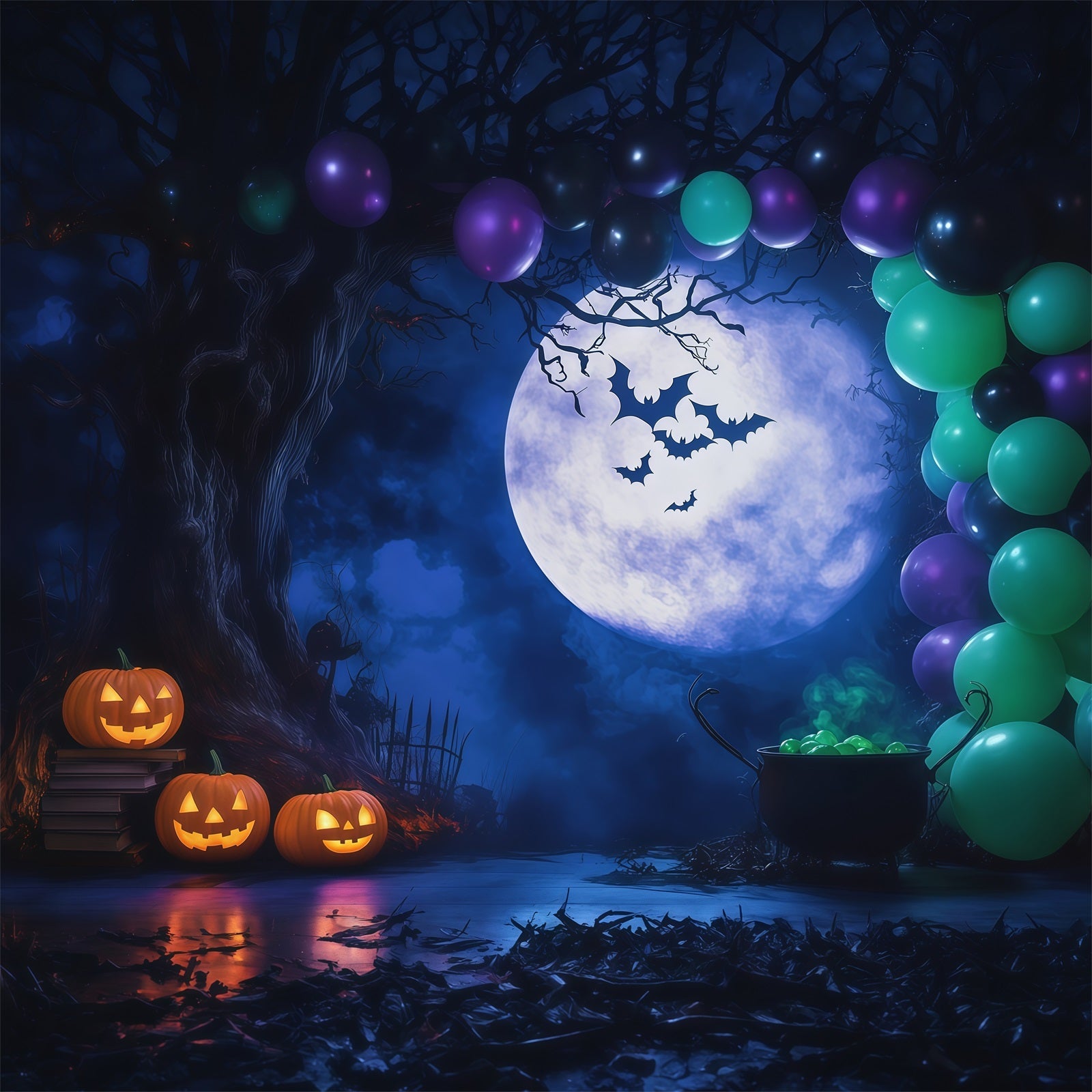 Halloween Balloon Backdrop Moon Balloon Cauldron Party Halloween Themed Backdrop UK RR67-130