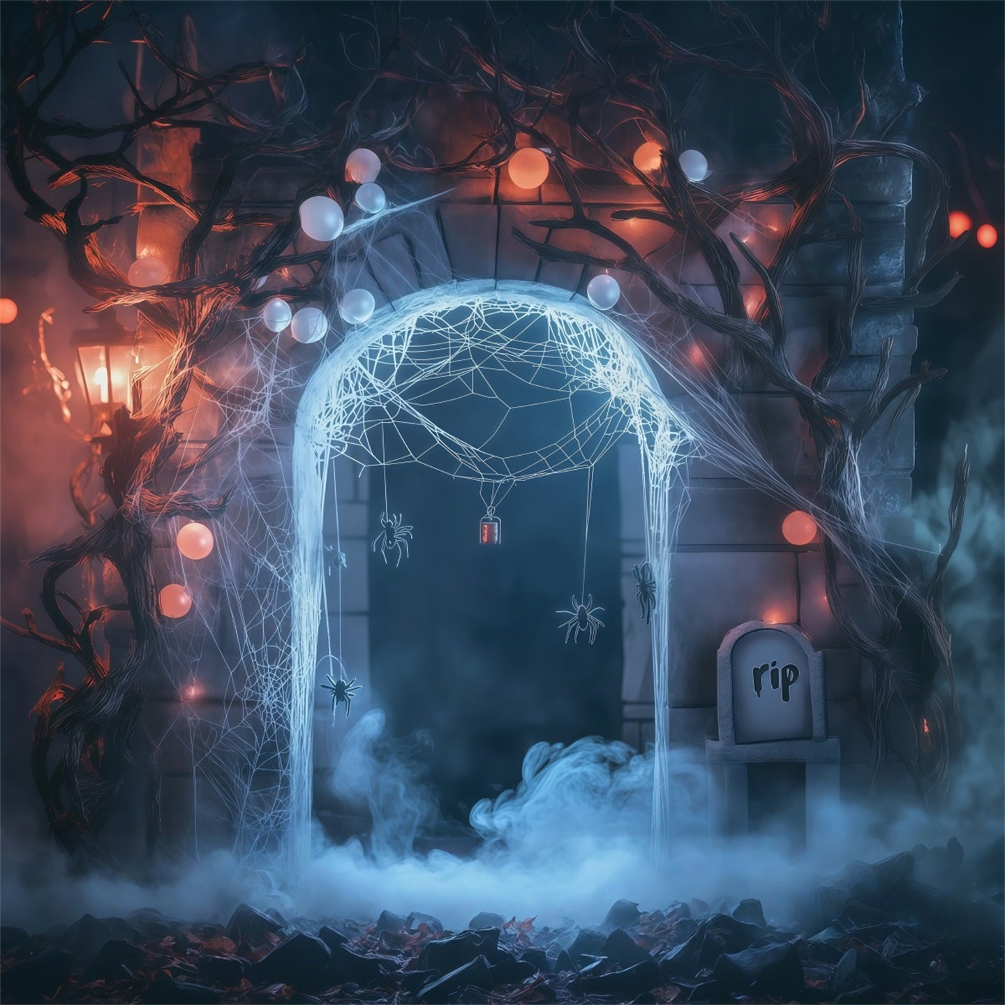 Diy Halloween Backdrop Ideas Cobweb Spider Graveyard Arch Scary Backdrops For Halloween UK RR67-131