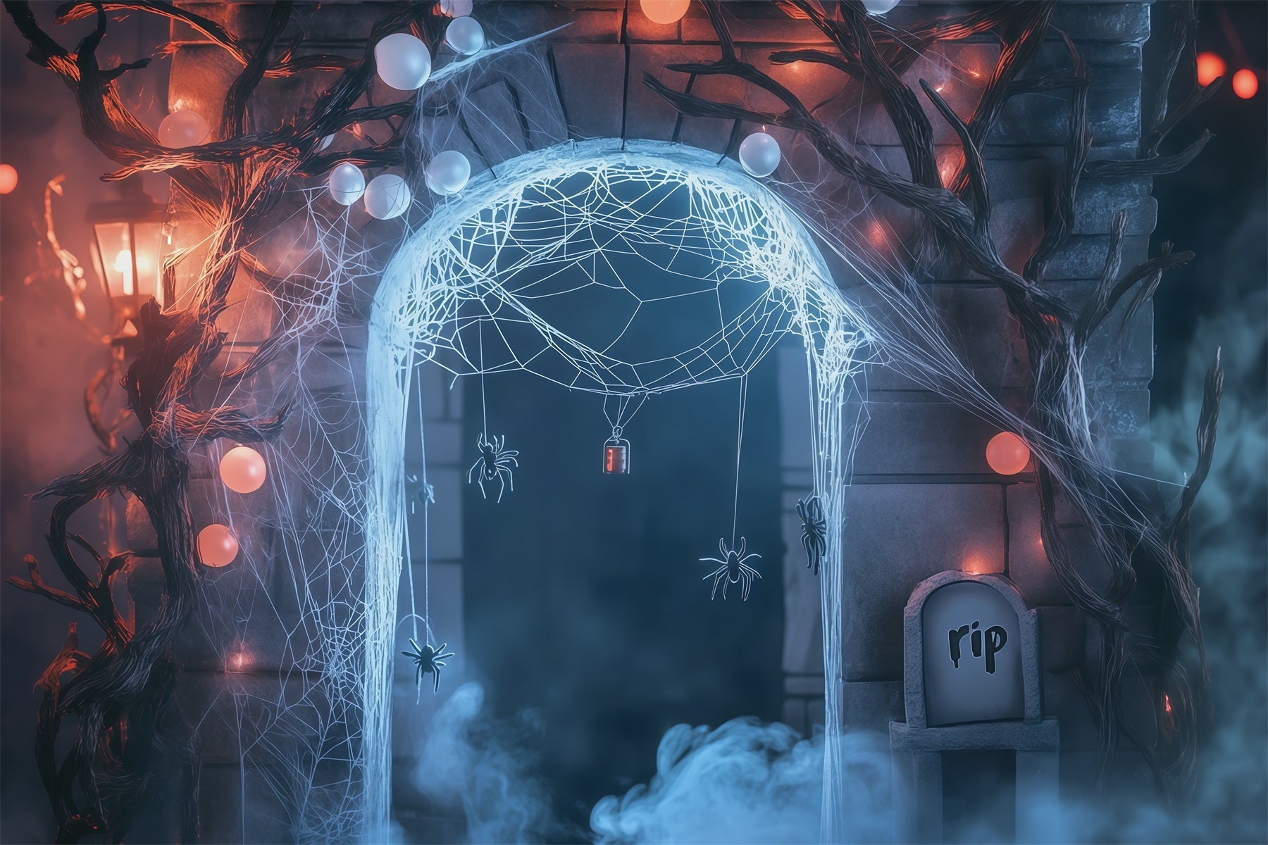 Diy Halloween Backdrop Ideas Cobweb Spider Graveyard Arch Scary Backdrops For Halloween UK RR67-131