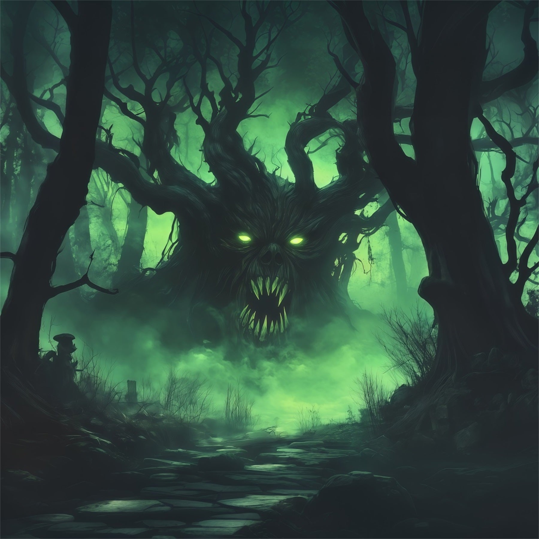 Halloween Forest Backdrop Green Mist Tree Monster Vintage Halloween Backdrop UK RR67-132