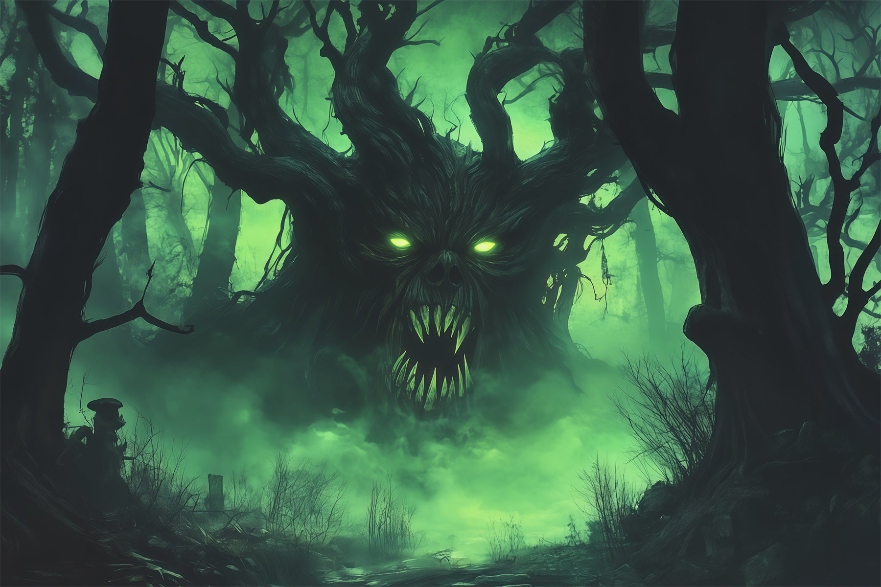 Halloween Forest Backdrop Green Mist Tree Monster Vintage Halloween Backdrop UK RR67-132