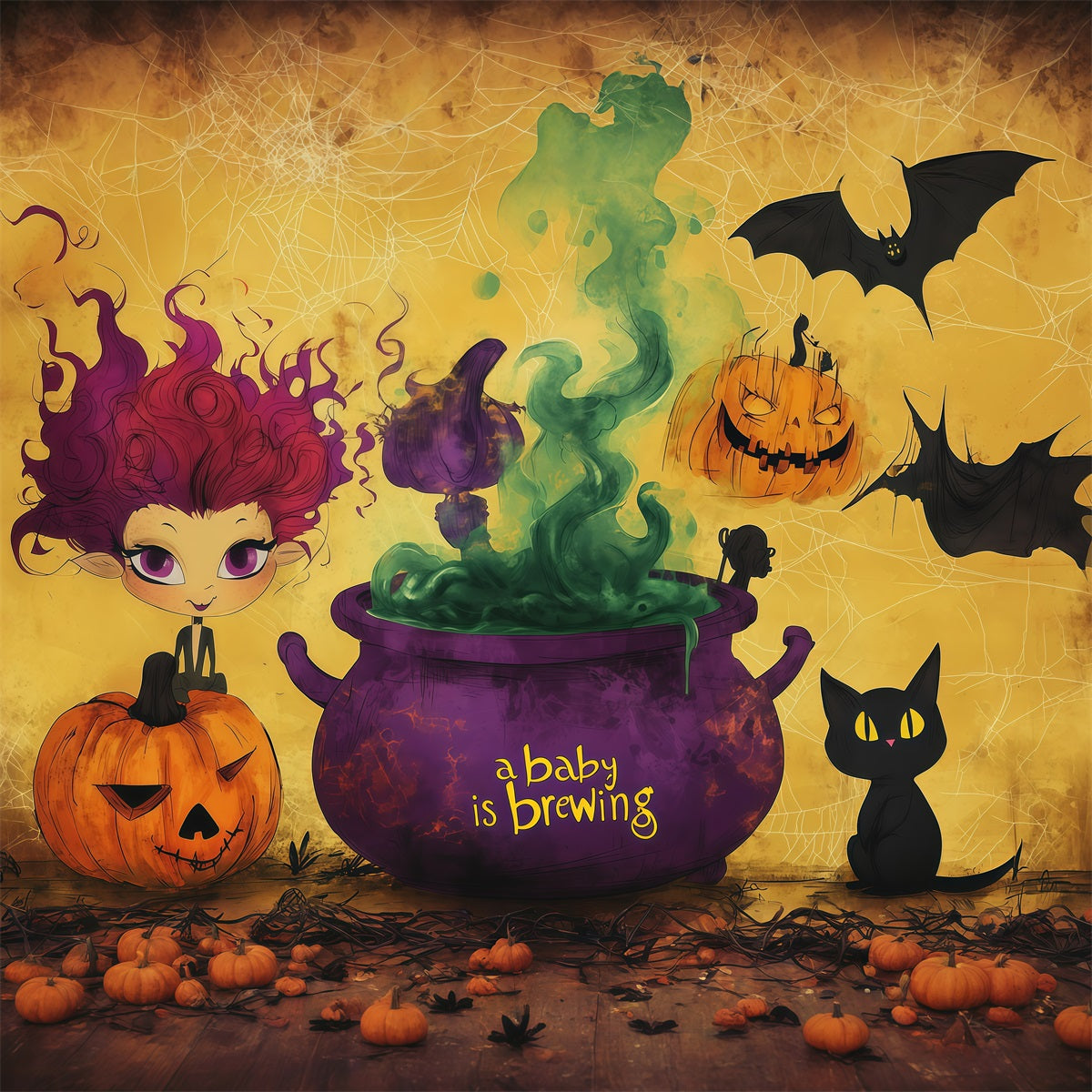 Halloween Baby Shower Backdrop Baby Witch Brewing Celebration Photography Halloween Backdrop UK RR67-135
