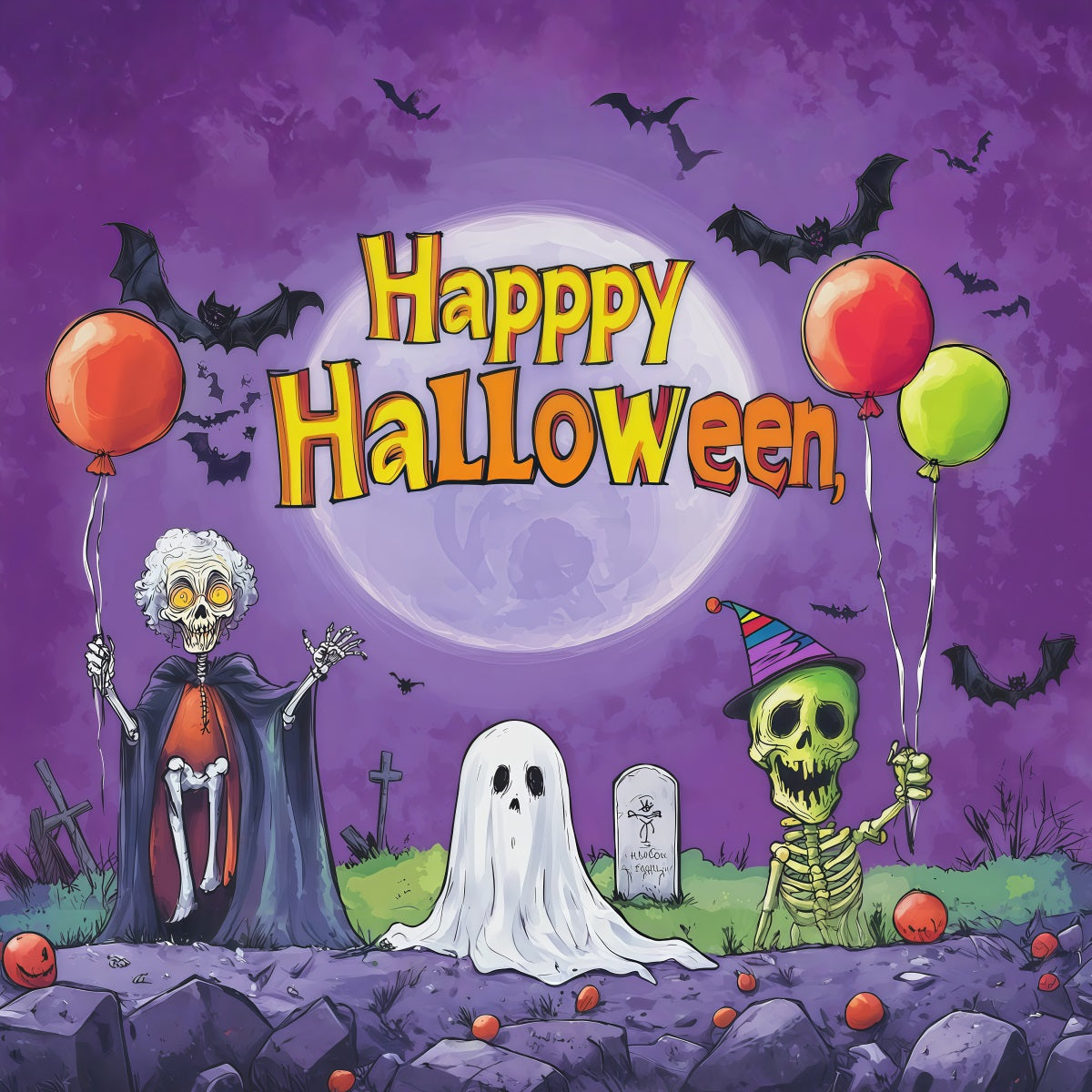Halloween Party Backdrop Ideas Skeleton Ghost Balloon Halloween Scary Backdrops UK RR67-137