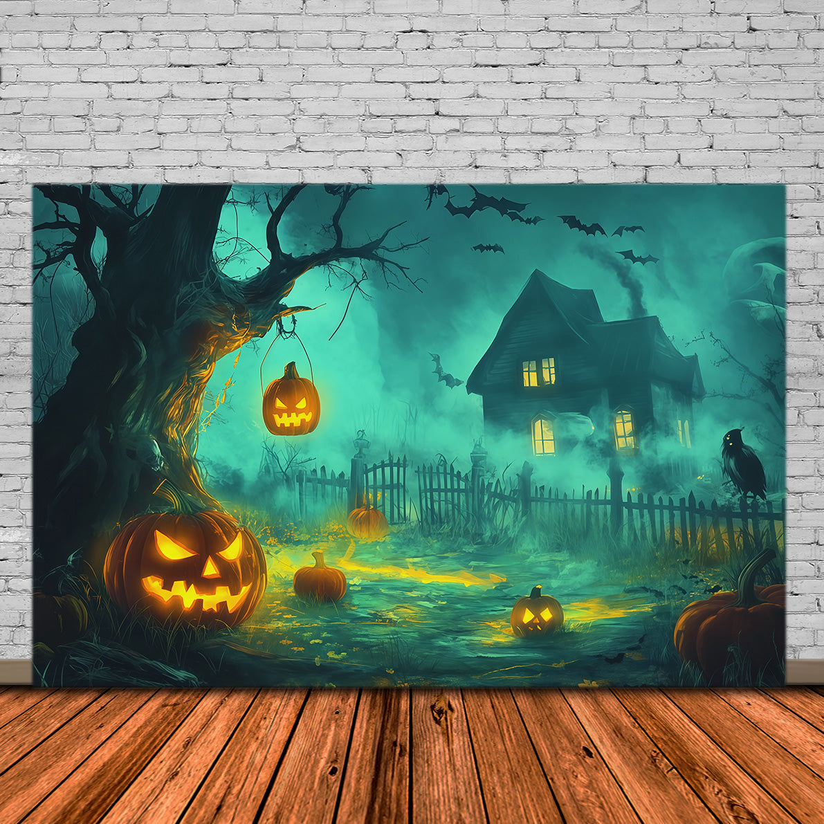 Halloween Backdrop Photography Foggy Pumpkin Haunted Cottage Halloween Scary Backdrop UK RR67-141