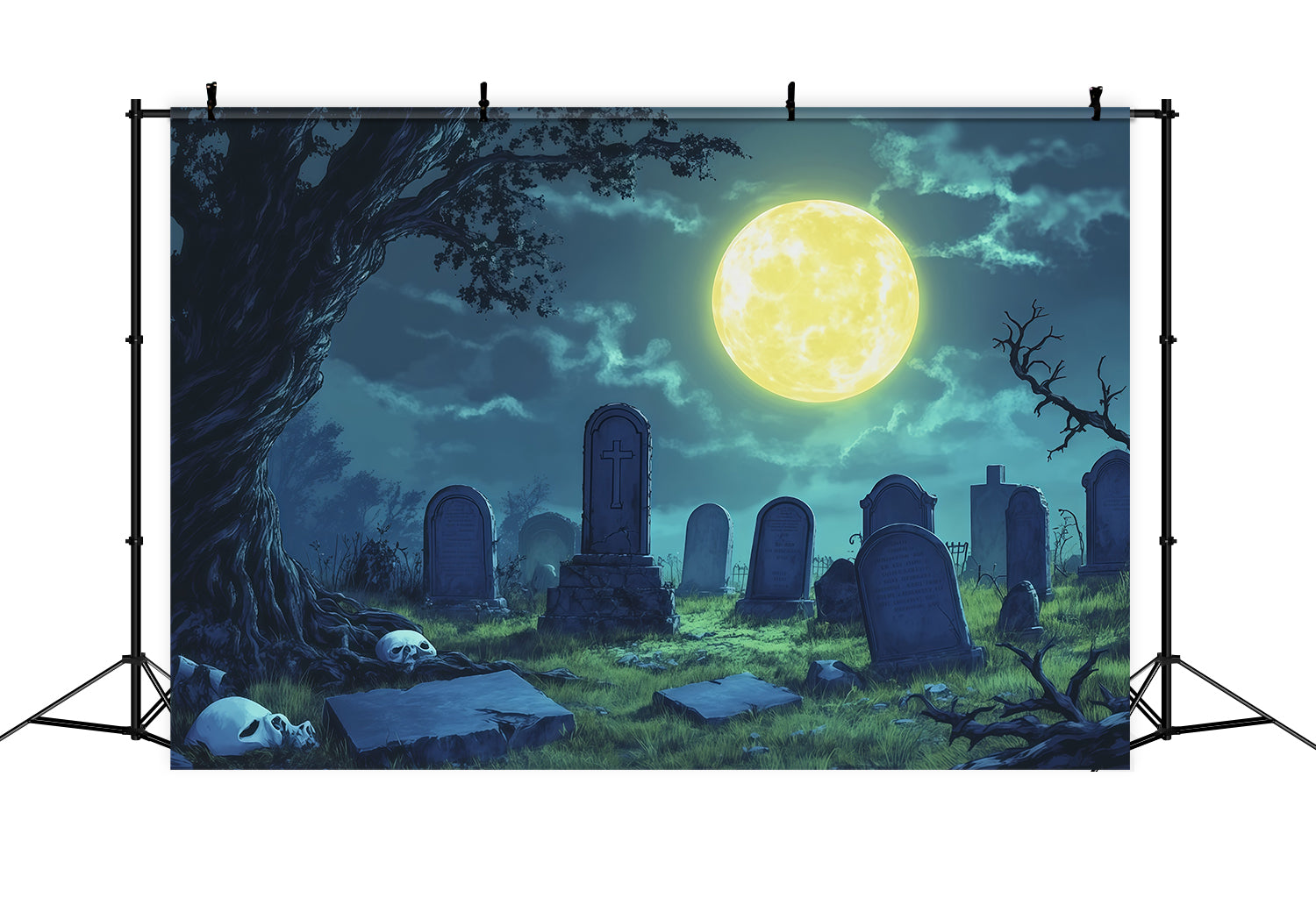Halloween Cloth Backdrop Moonlit Skull Clearing Graveyard Halloween Backdrops UK RR67-142