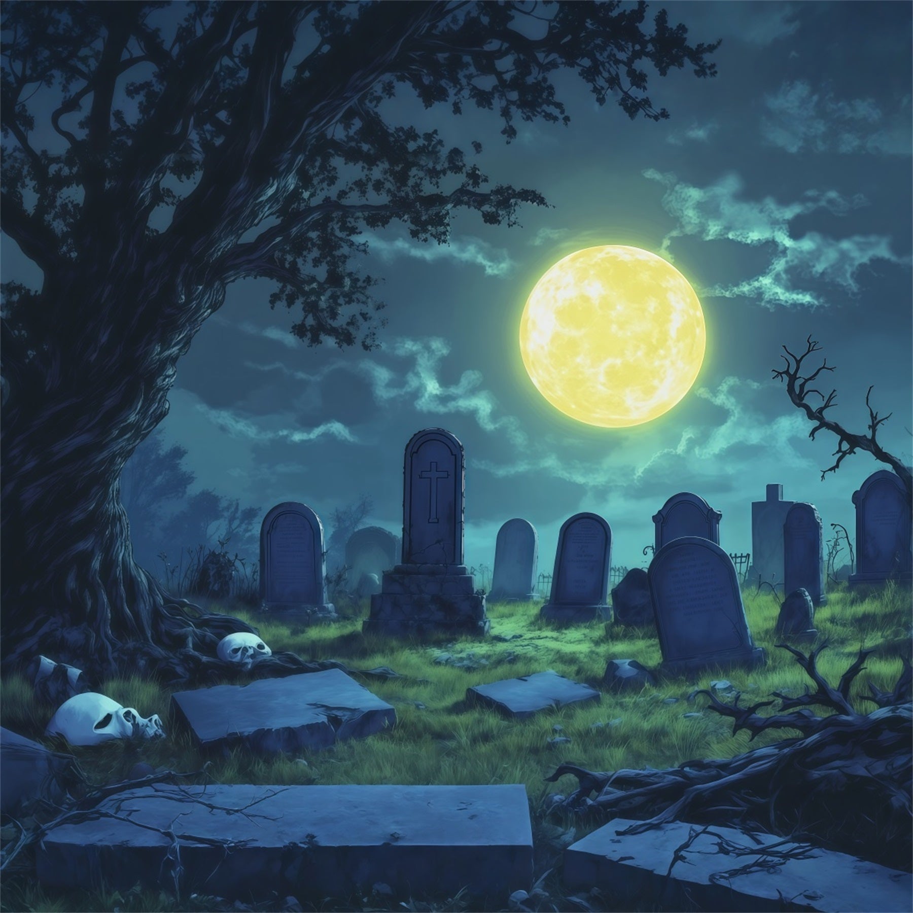Halloween Cloth Backdrop Moonlit Skull Clearing Graveyard Halloween Backdrops UK RR67-142