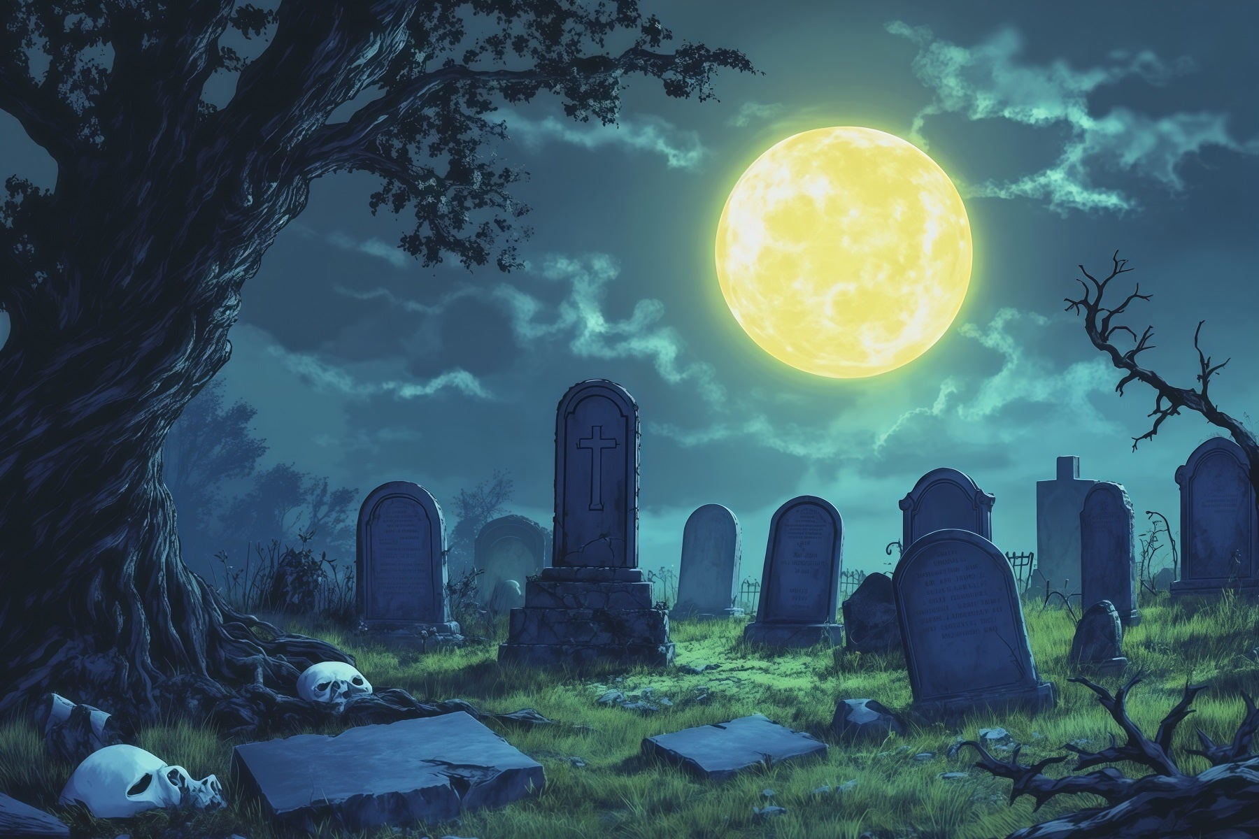 Halloween Cloth Backdrop Moonlit Skull Clearing Graveyard Halloween Backdrops UK RR67-142