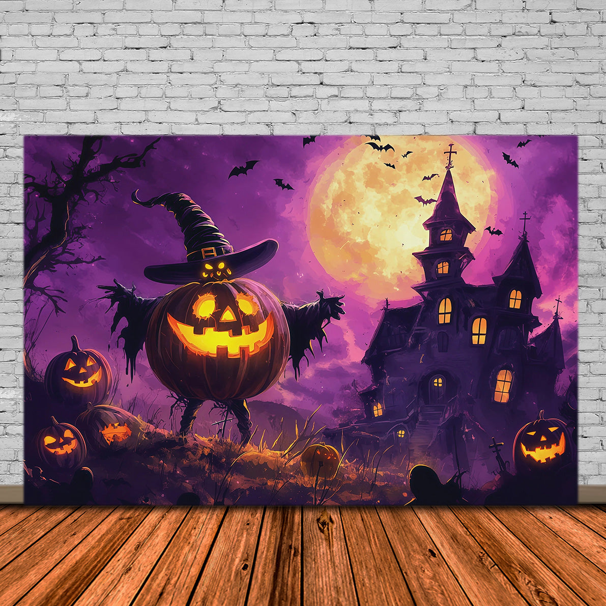 Halloween Party Photo Backdrop Ideas Moonlit Pumpkin Witch Mansion Creepy Halloween Backdrop UK RR67-144