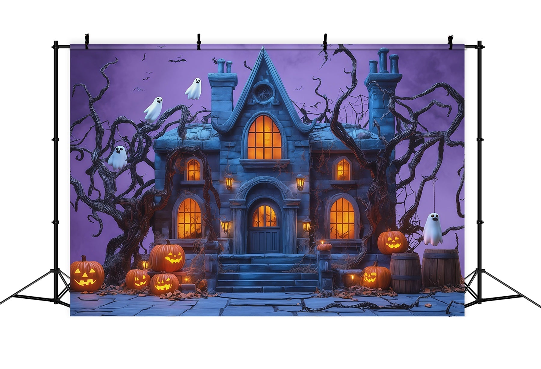 Halloween Scene Backdrop Ghostly Pumpkin Haunted Manor Backdrop For Halloween UK RR67-145