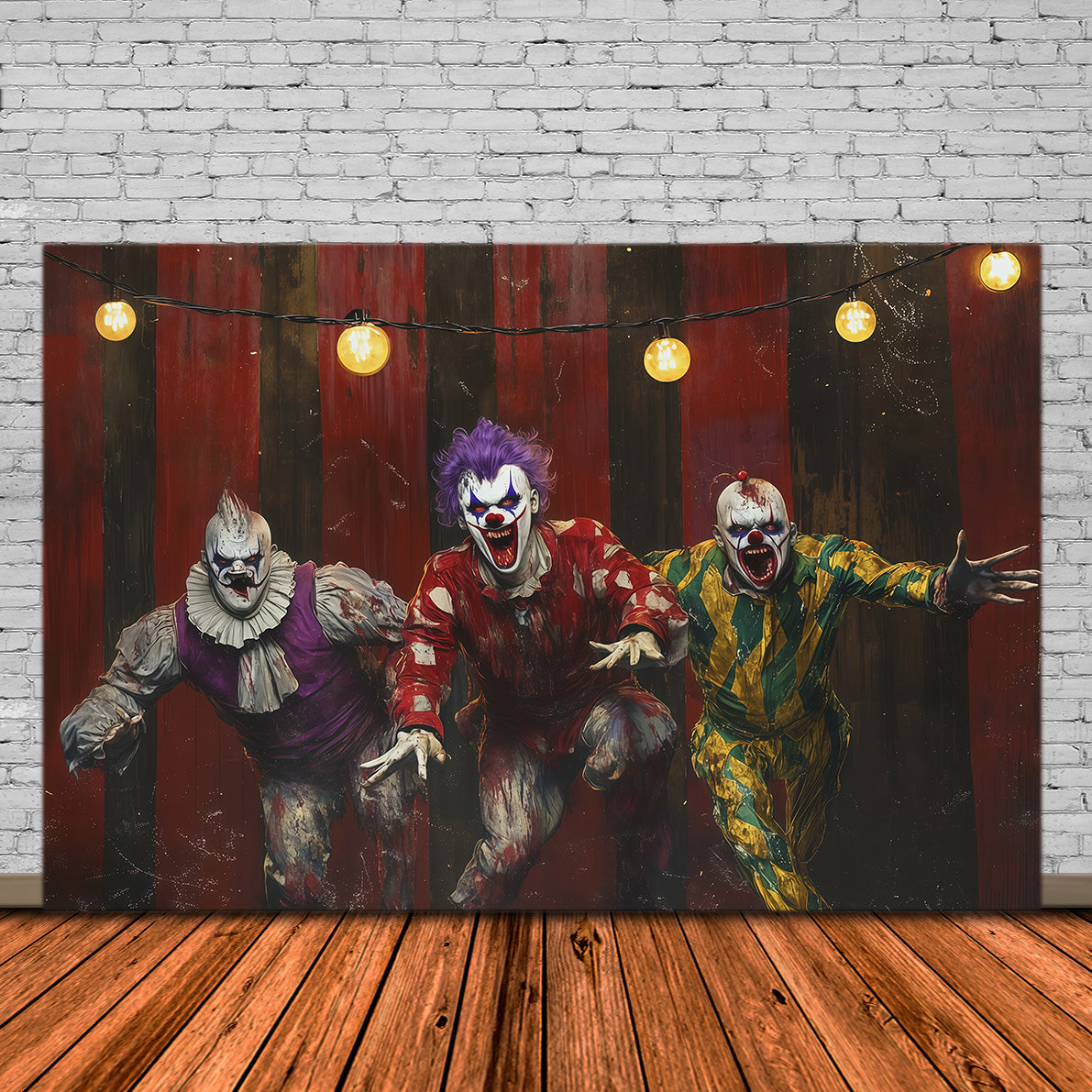 Halloween Clown Backdrop Terrifying Circus Trio Halloween Fabric Backdrop UK RR67-148