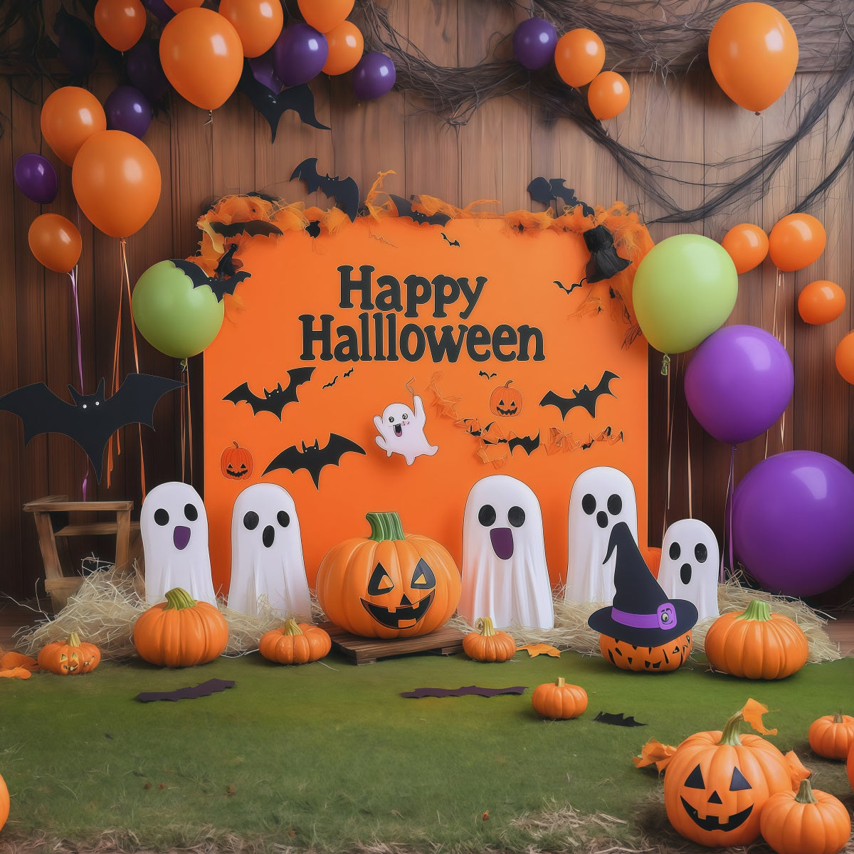 Halloween Party Picture Backdrop Cheerful Ghost Pumpkin Halloween Backdrop UK RR67-150
